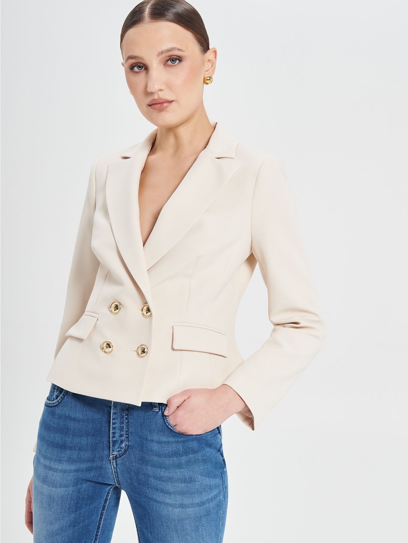 Beige Double-Breasted Jacket in_i7
