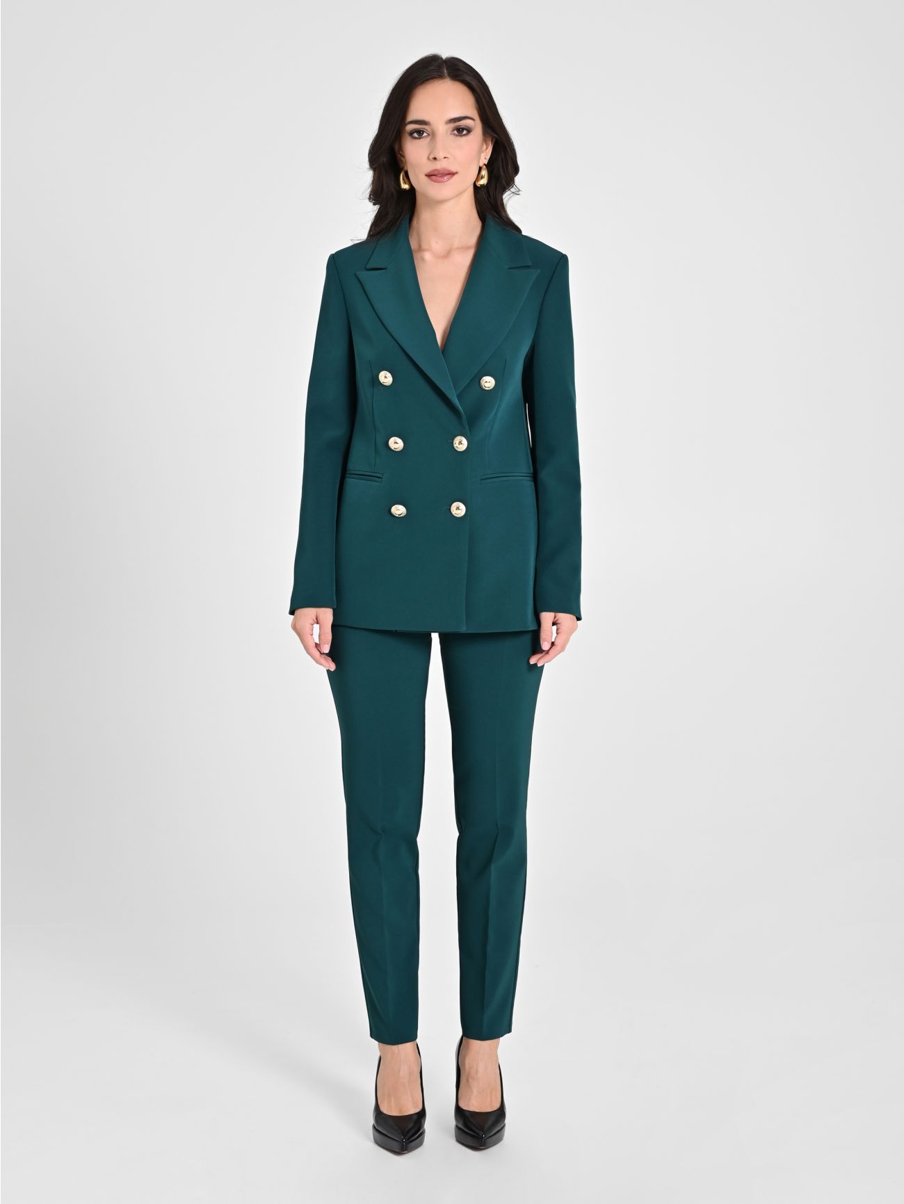 Double-breasted Jacket in Malachite Green Technical Fabric det_1