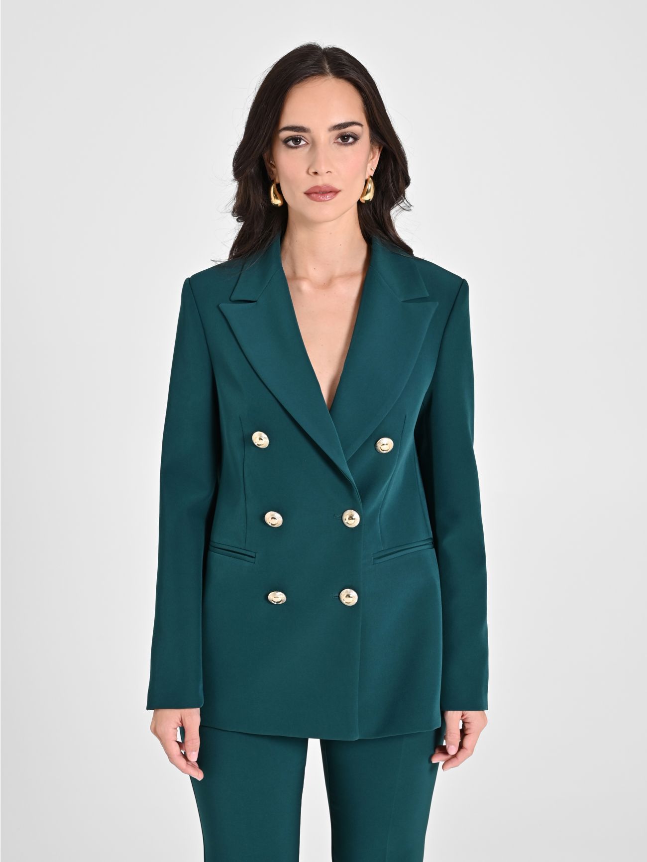 Double-breasted Jacket in Malachite Green Technical Fabric det_2