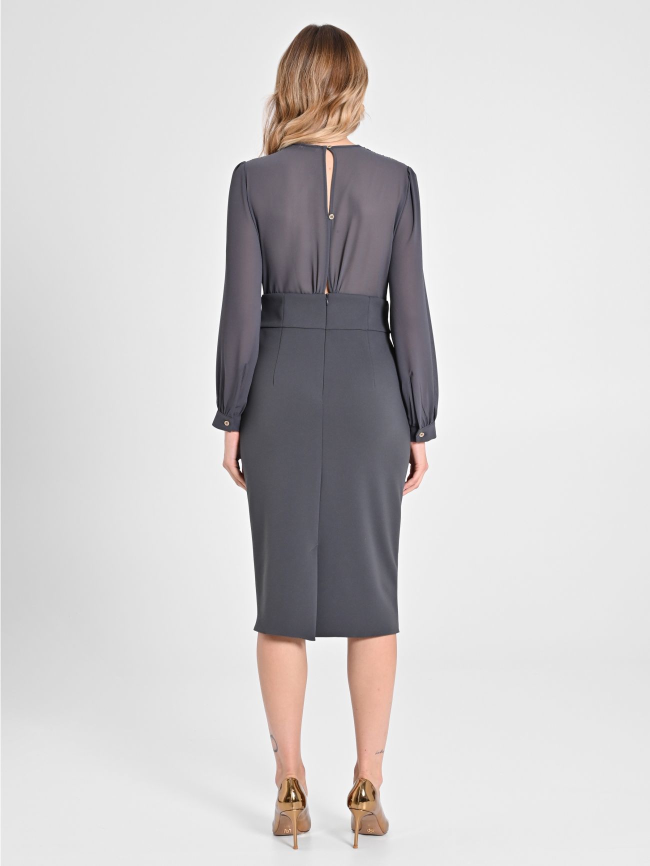 Grey Sheath Dress with Chain det_3