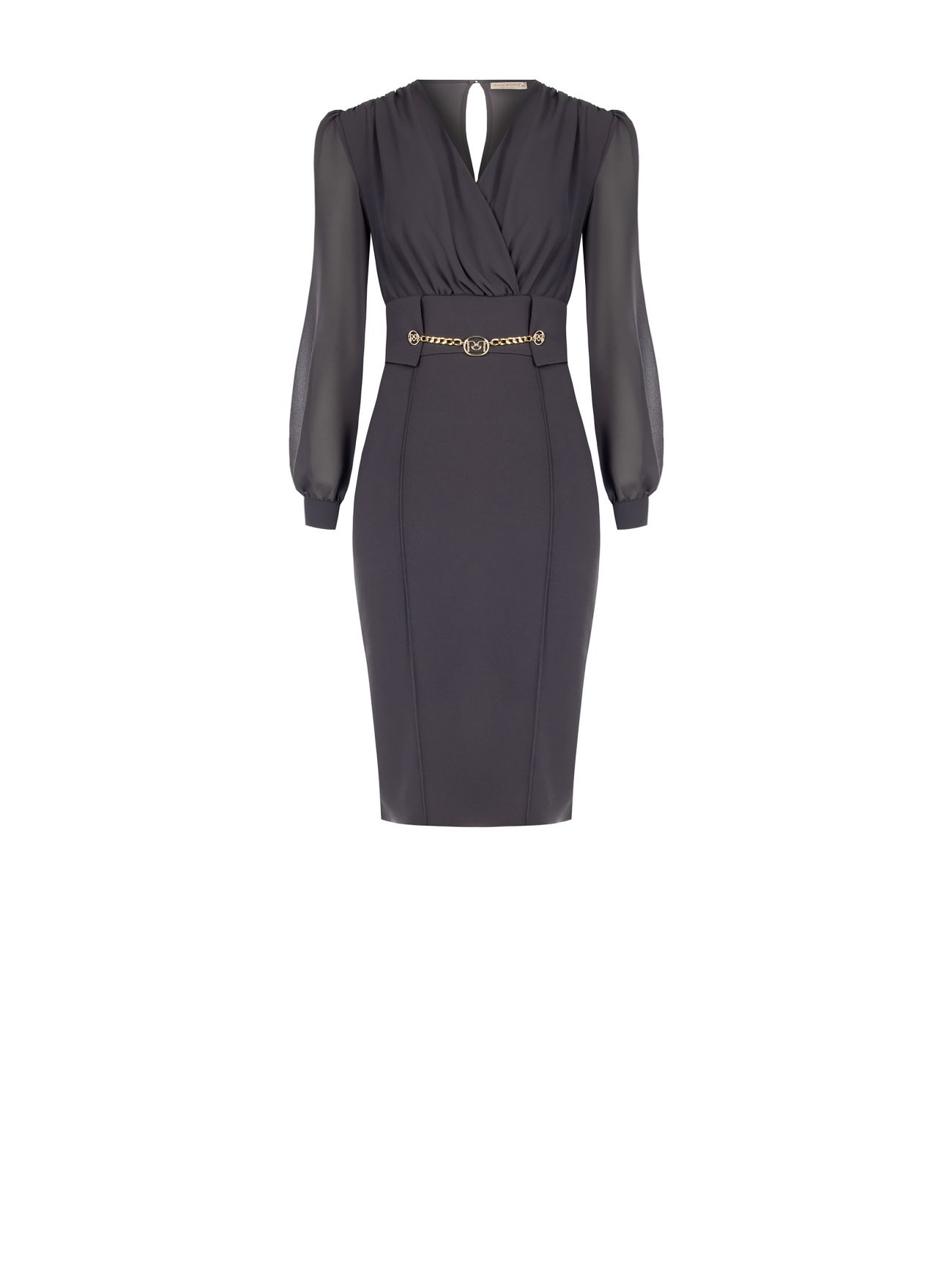 Grey Sheath Dress with Chain det_4