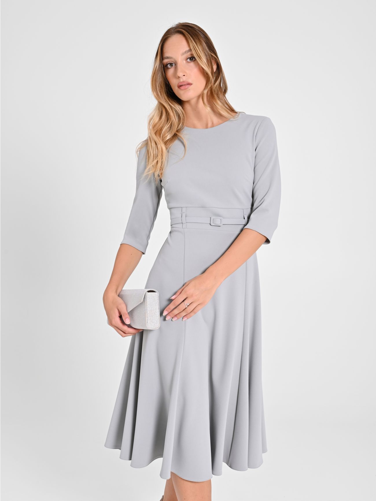 Grey Dress with Covered Belt in_i7