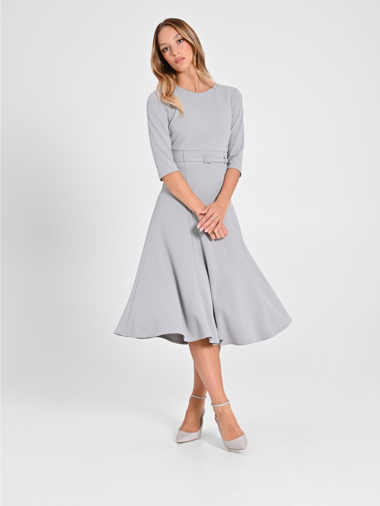 Grey Dress with Covered Belt sp_e1