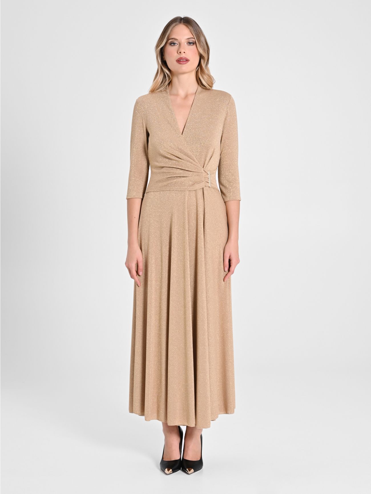 Robe longue en fil de lurex doré det_1
