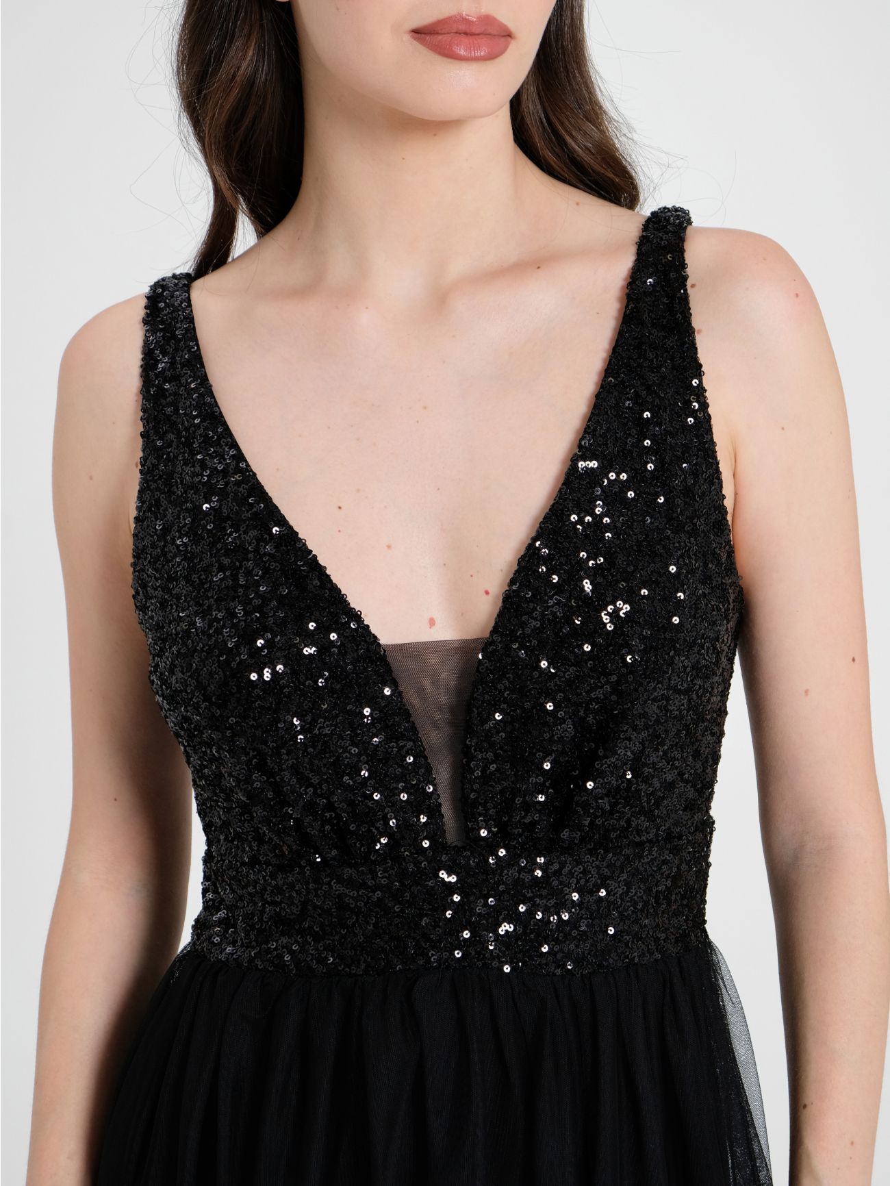 Long Dress with Sequins and Tulle in_i5
