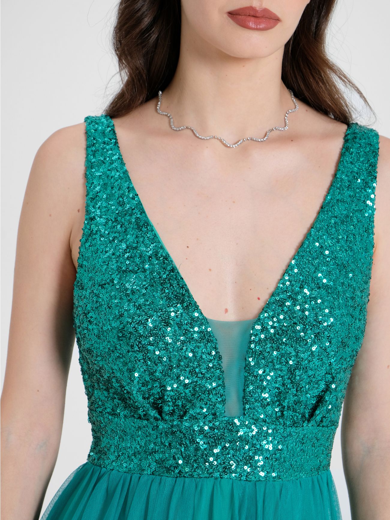 Long Dress with Sequins and Tulle in_i5