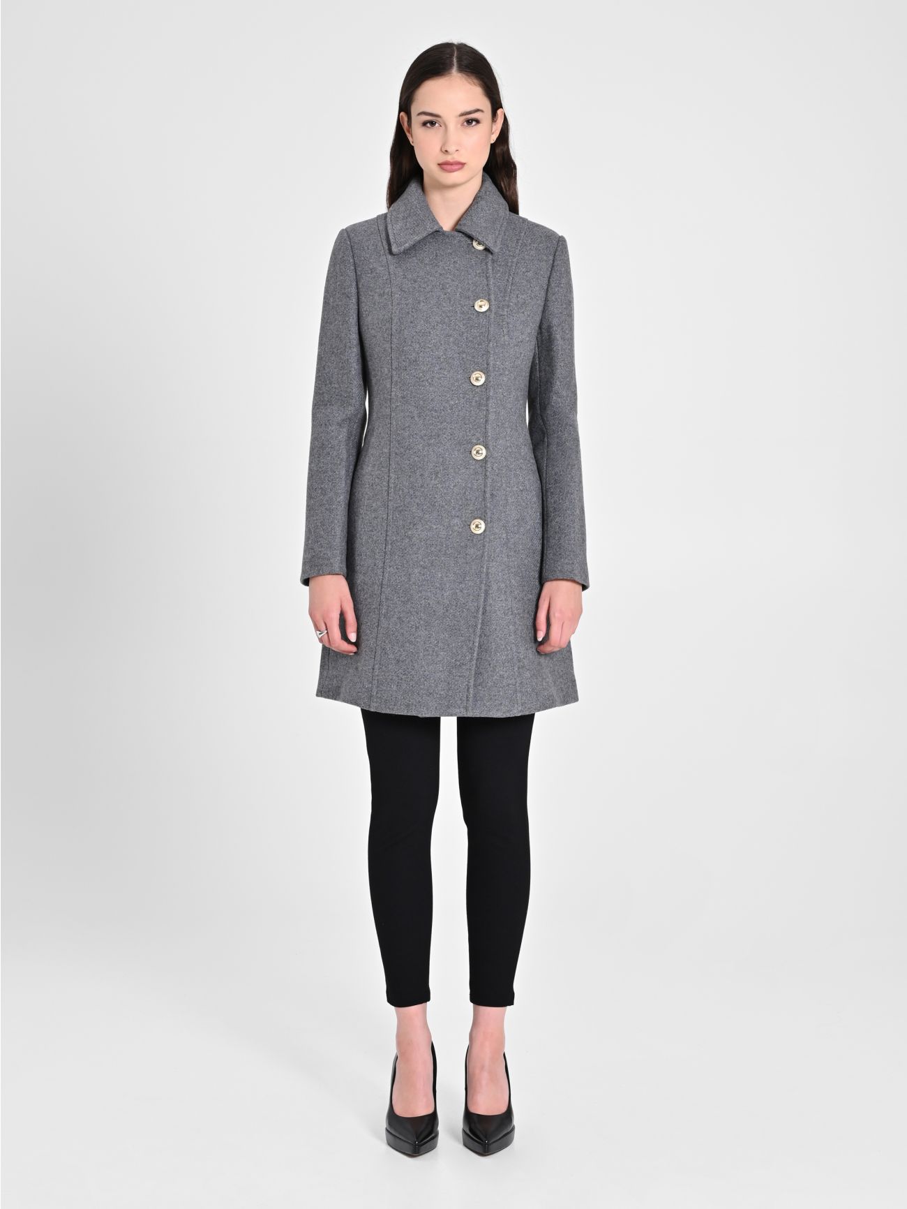 Grey button coat hot sale