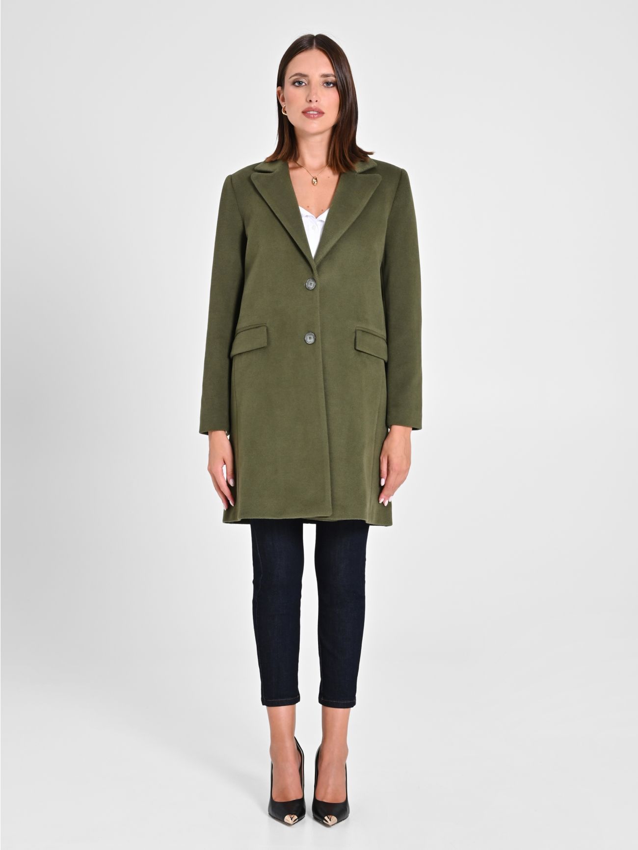 Military Green Medium-Length Coat det_1