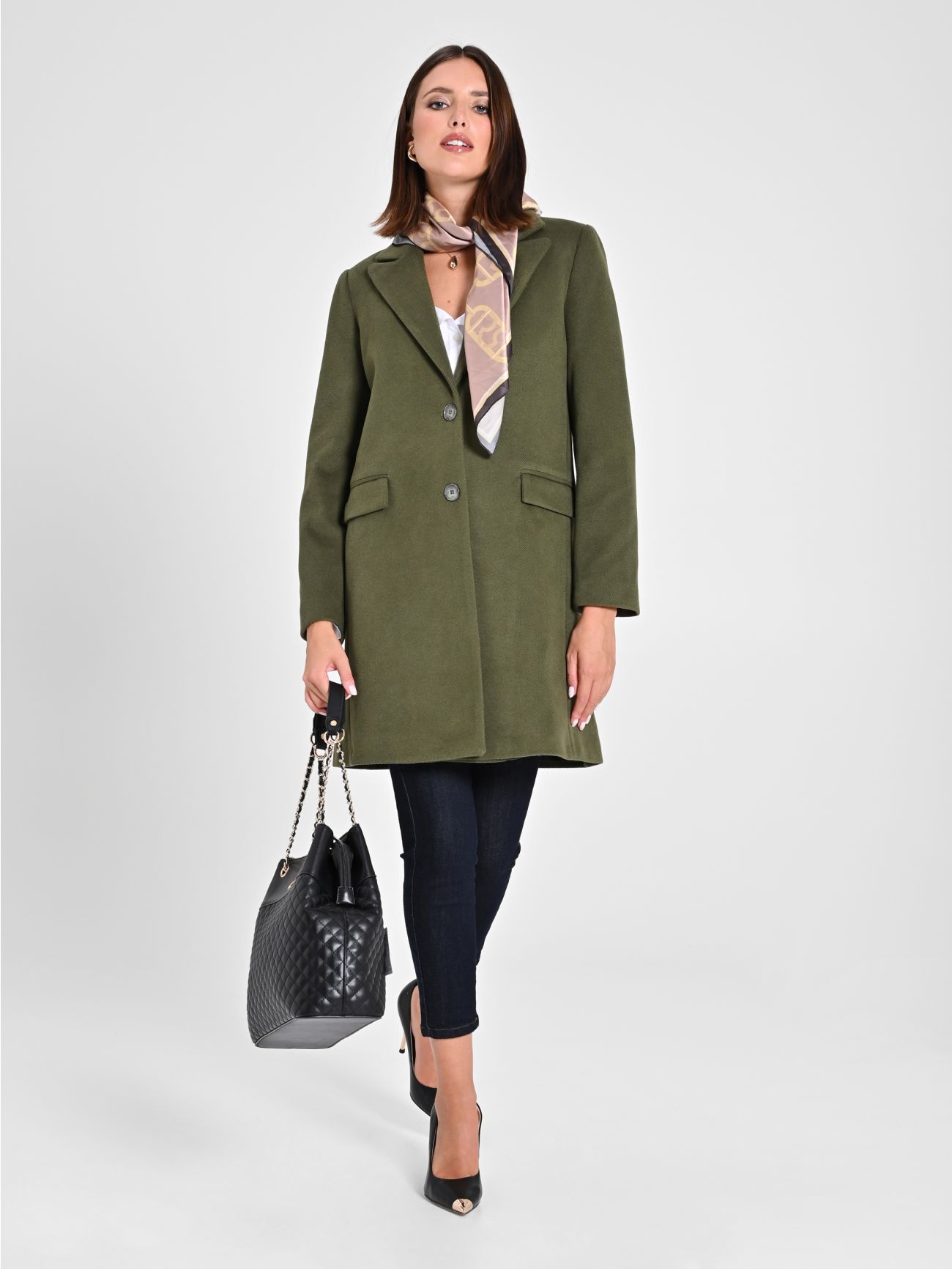 Military Green Medium-Length Coat in_i7