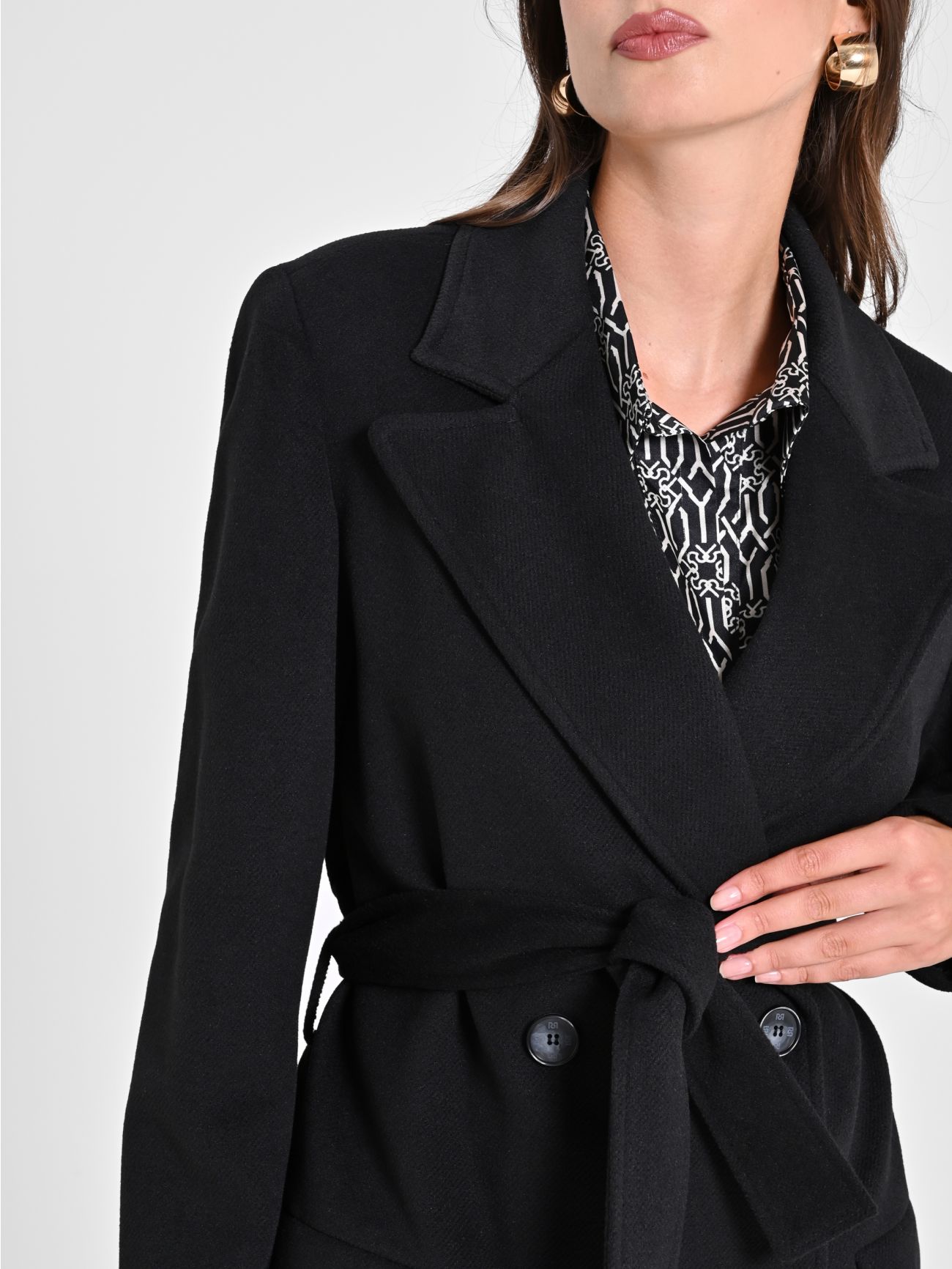 Maxi Black Coat with Belt in_i5