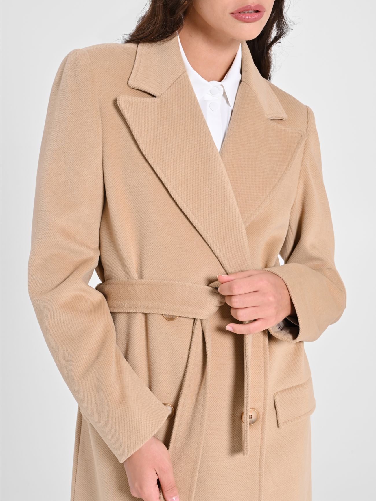 Camel Hair Maxi Coat with Belt in_i5