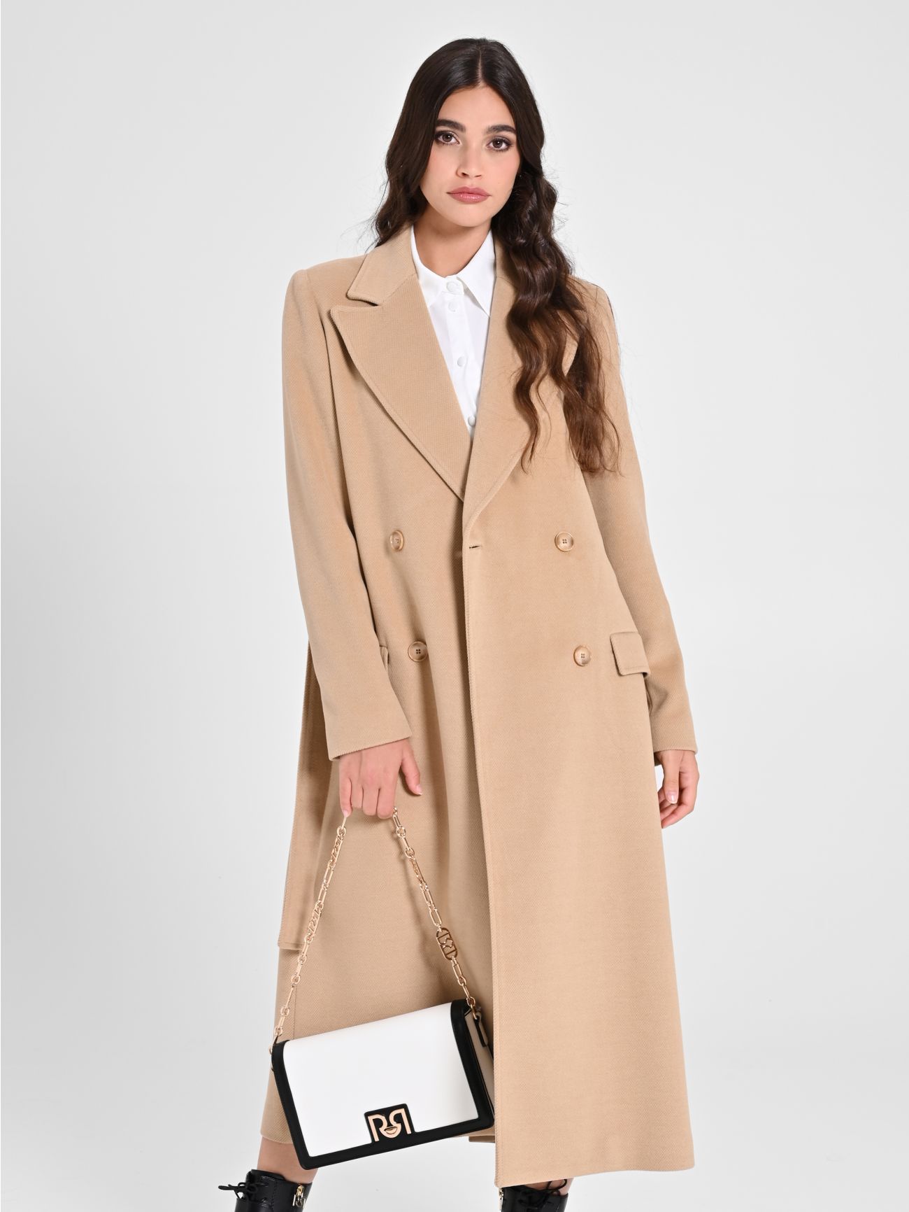 Camel Hair Maxi Coat with Belt in_i7