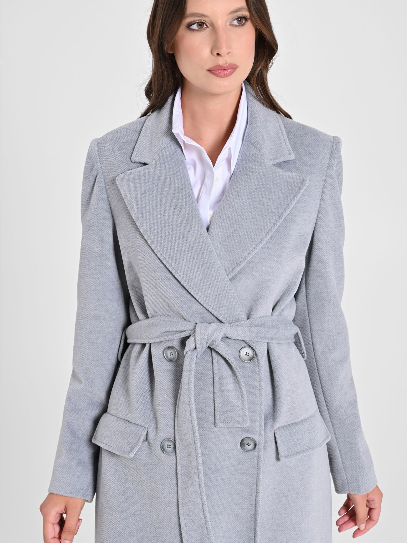 Maxi Grey Coat with Belt in_i5