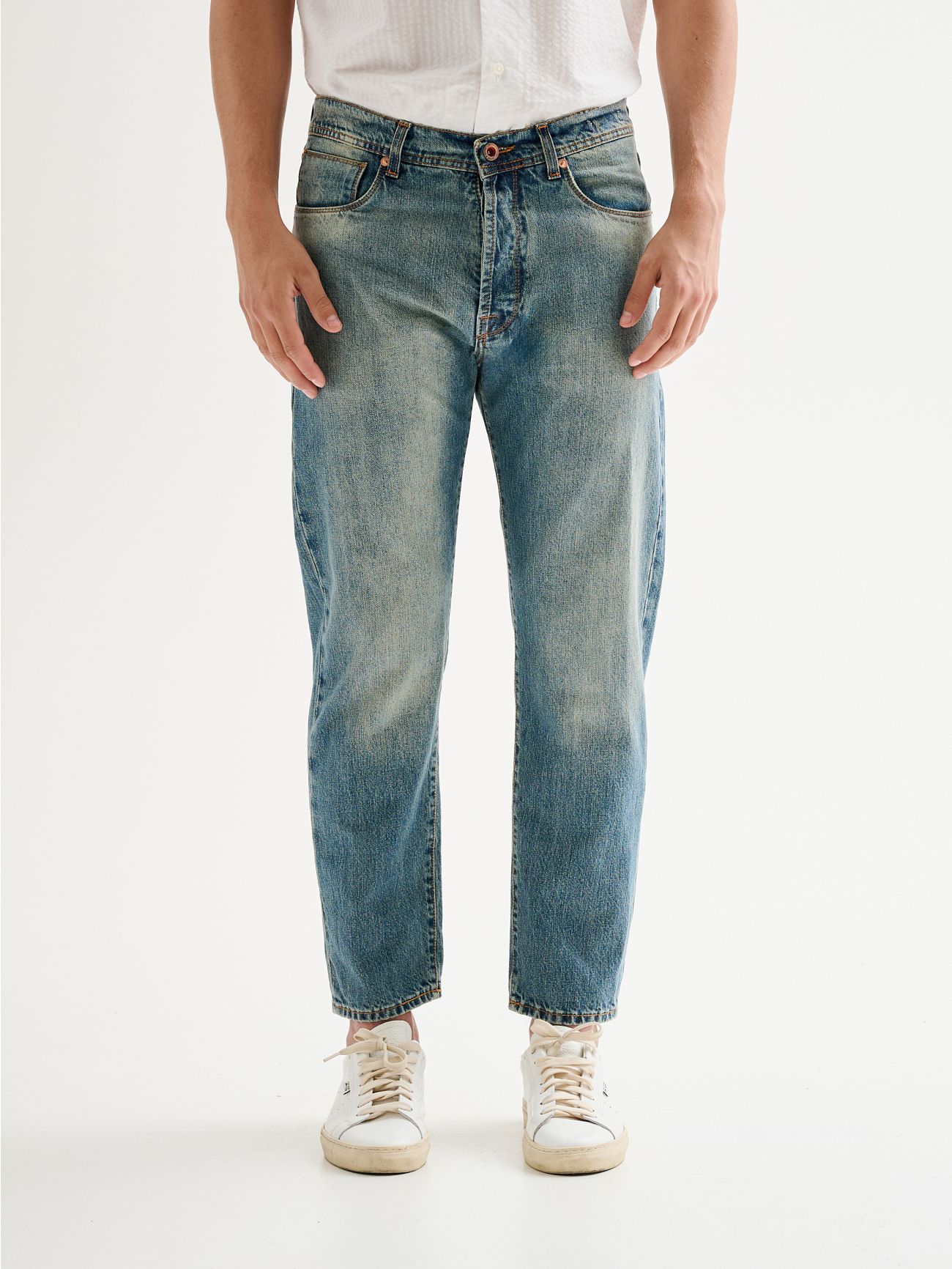 Herrenjeans Denim Regular-Fit Cropped Used QB24 det_3