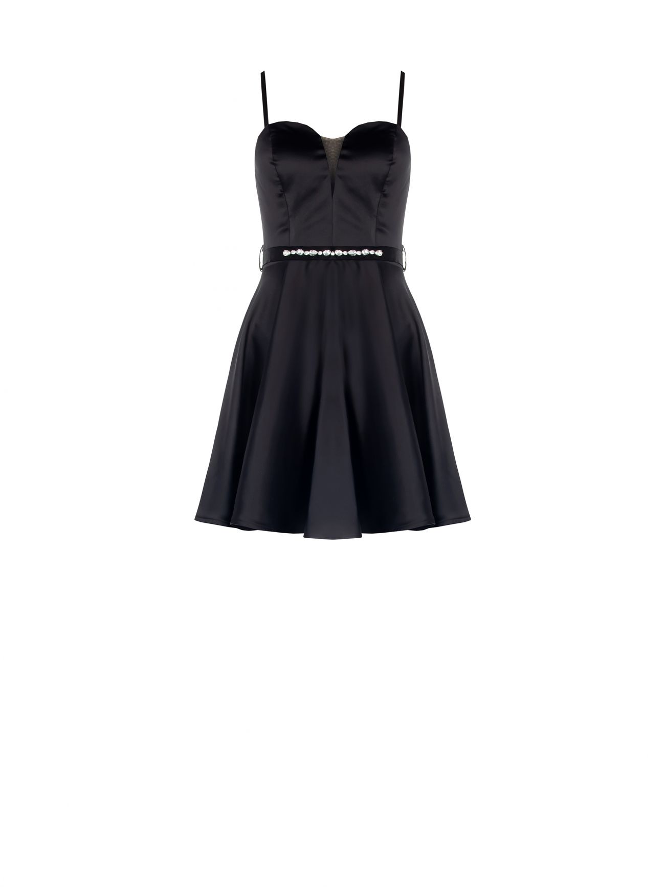 Kleid mit Tellerrock aus Satin in Schwarz det_4