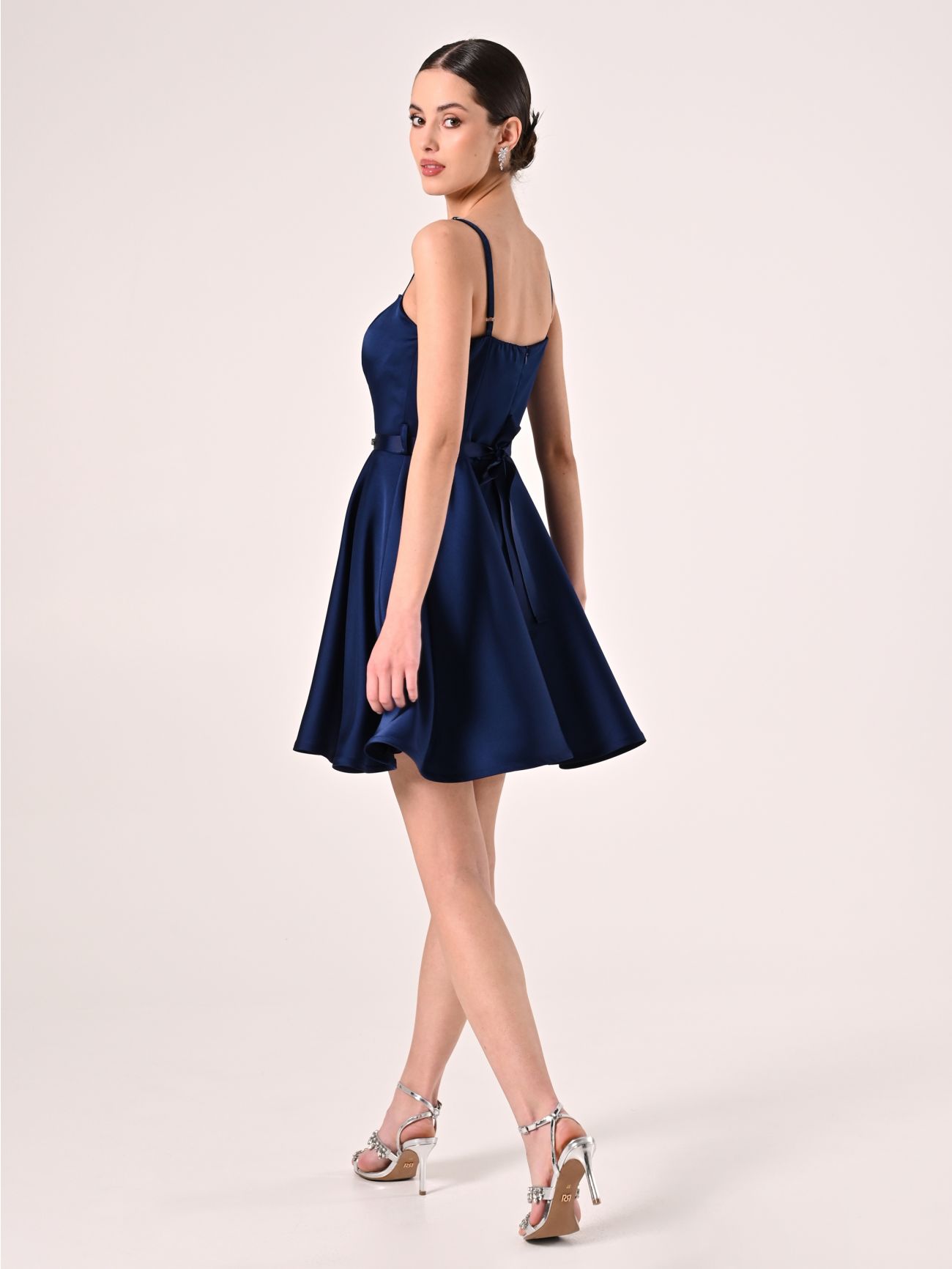 Flared Dress in Blue Structured Satin det_3