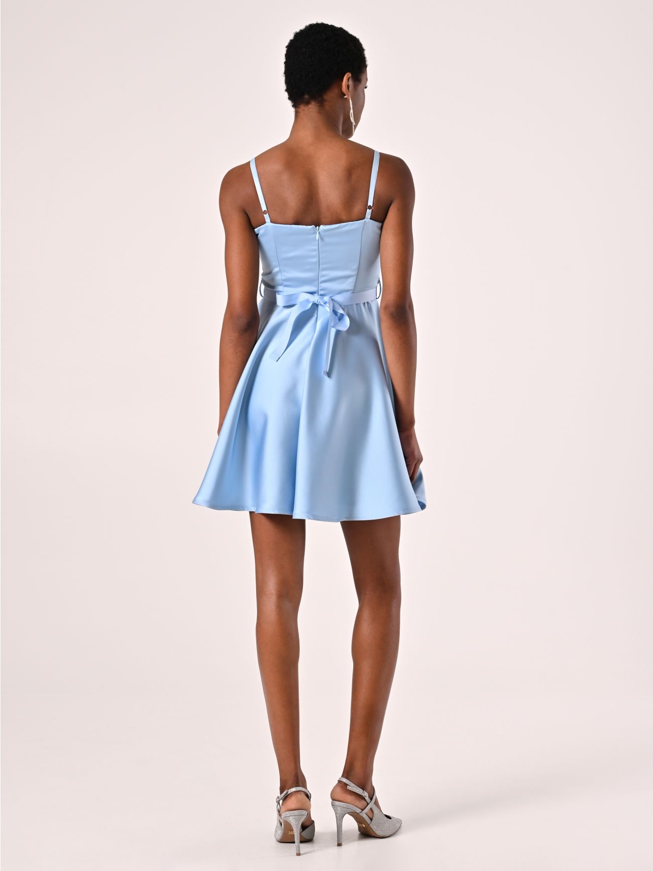 Light Blue Flared Dress in Structured Satin det_3