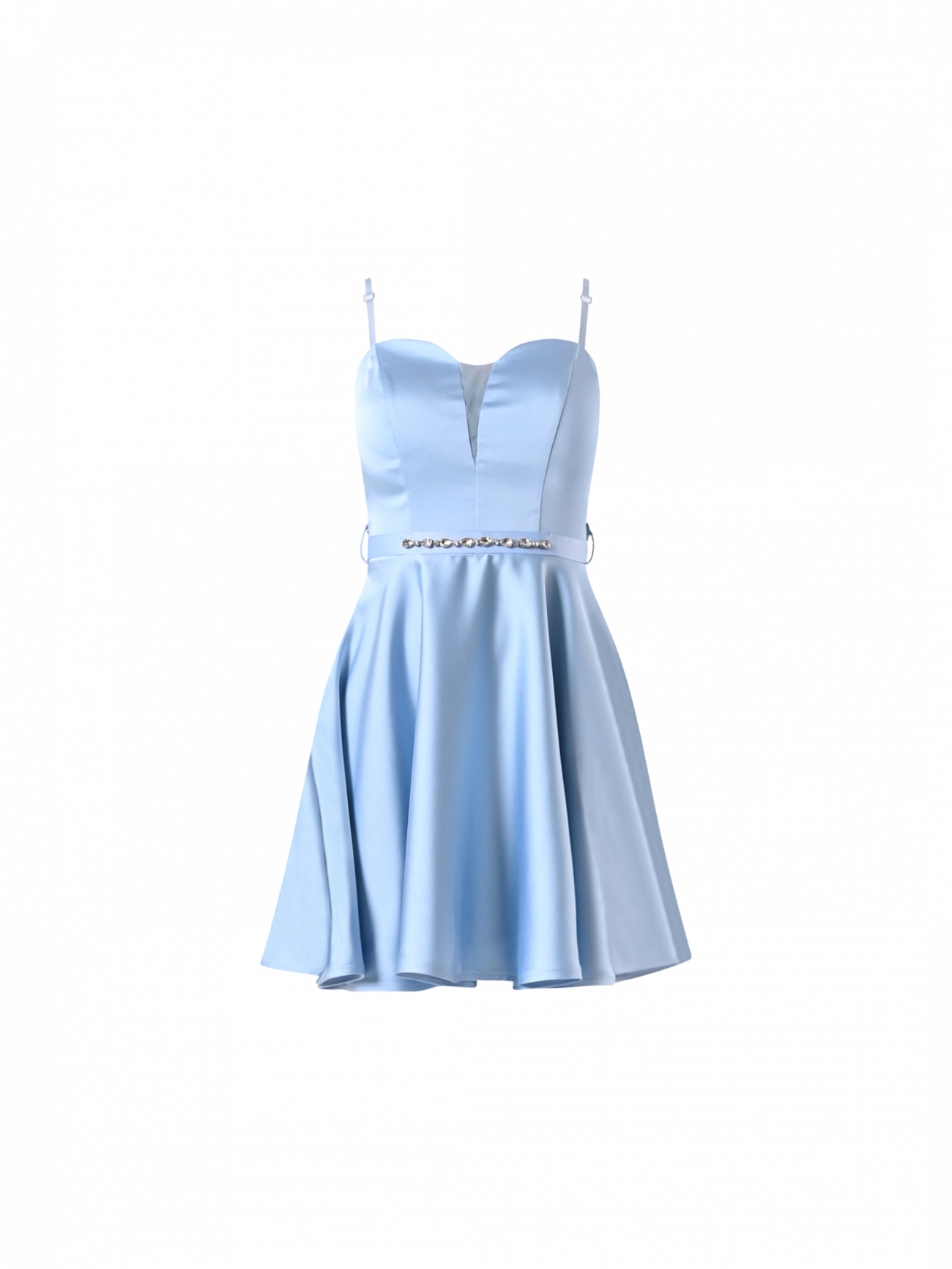 Light Blue Flared Dress in Structured Satin det_4