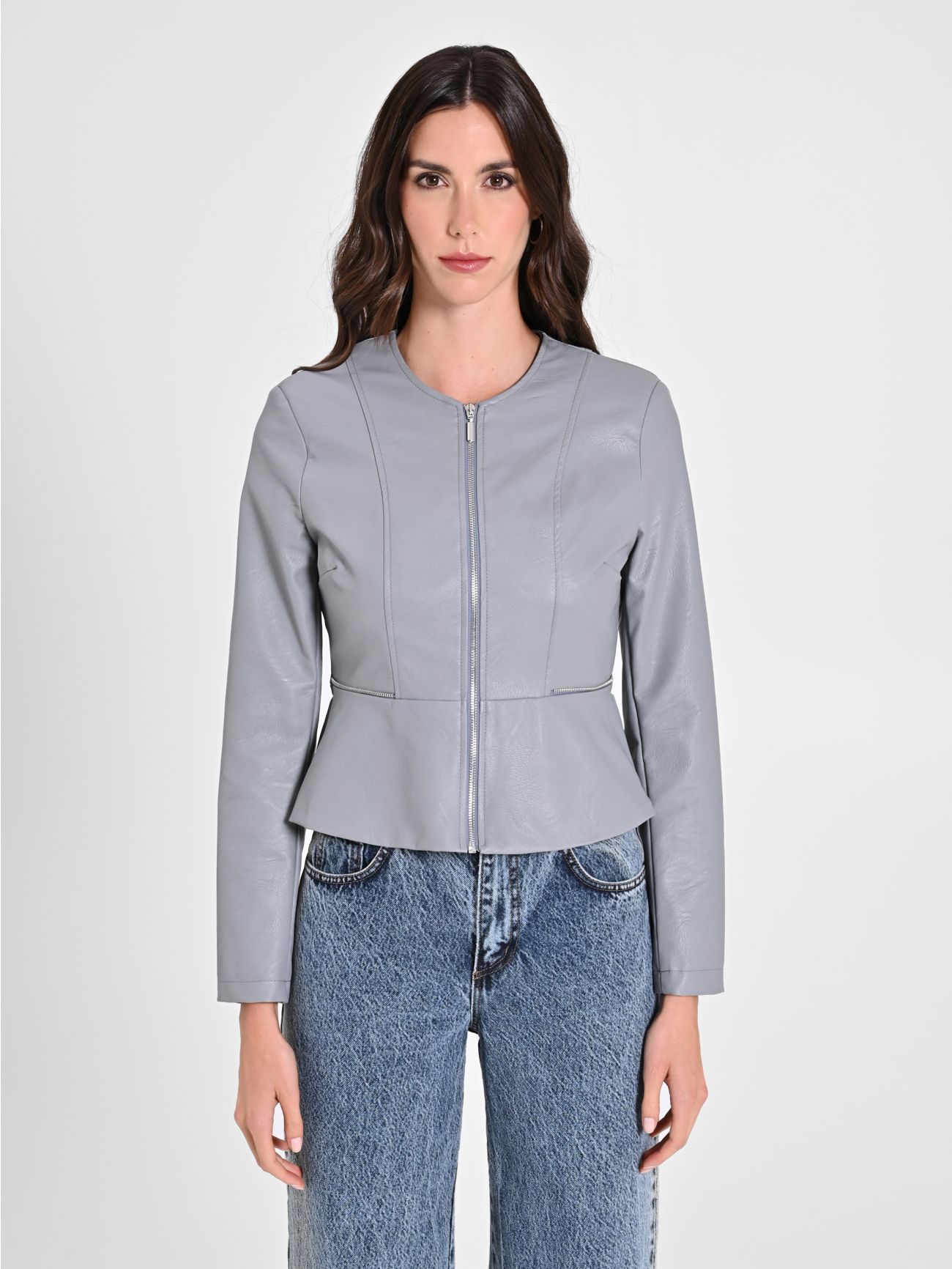 Faux Leather Jacket with Peplum det_2
