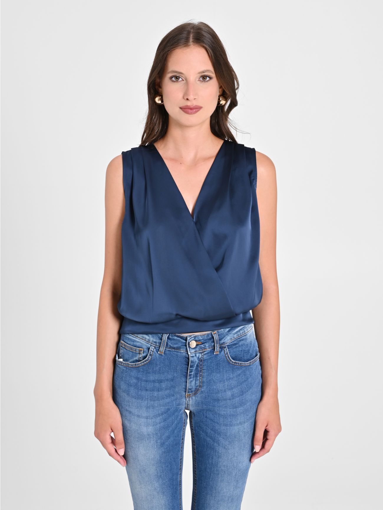 Crossover Top in Blue Satin det_2