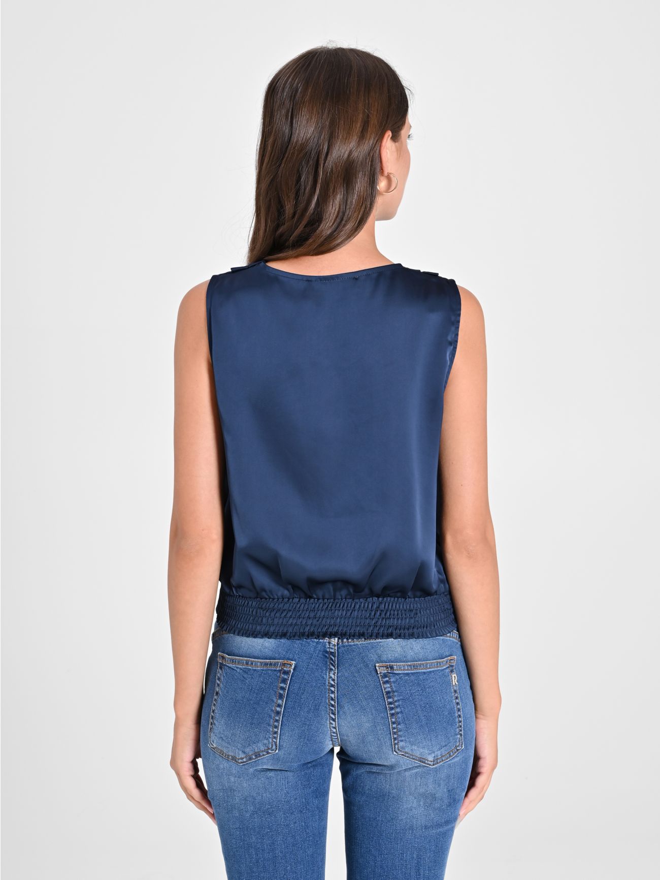 Crossover Top in Blue Satin in_i4