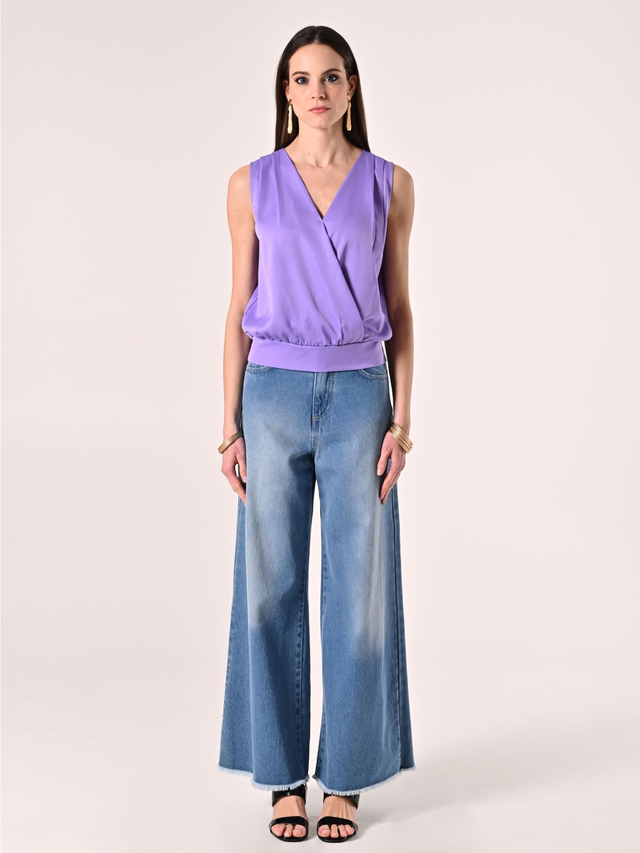 Crossover Top in Lavender Purple Satin det_1