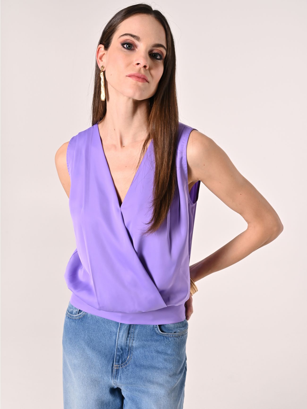 Crossover Top in Lavender Purple Satin in_i7