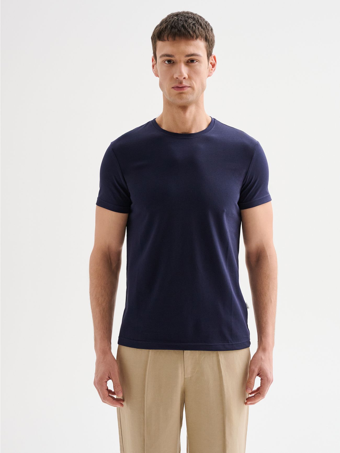 Men's Blue Short-Sleeved Crewneck T-shirt QB24 det_3