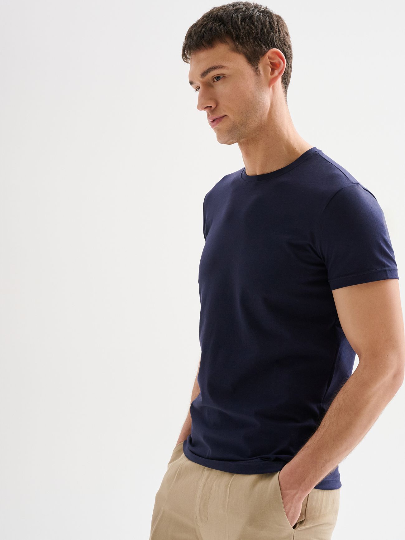 Men's Blue Short-Sleeved Crewneck T-shirt QB24 in_i7