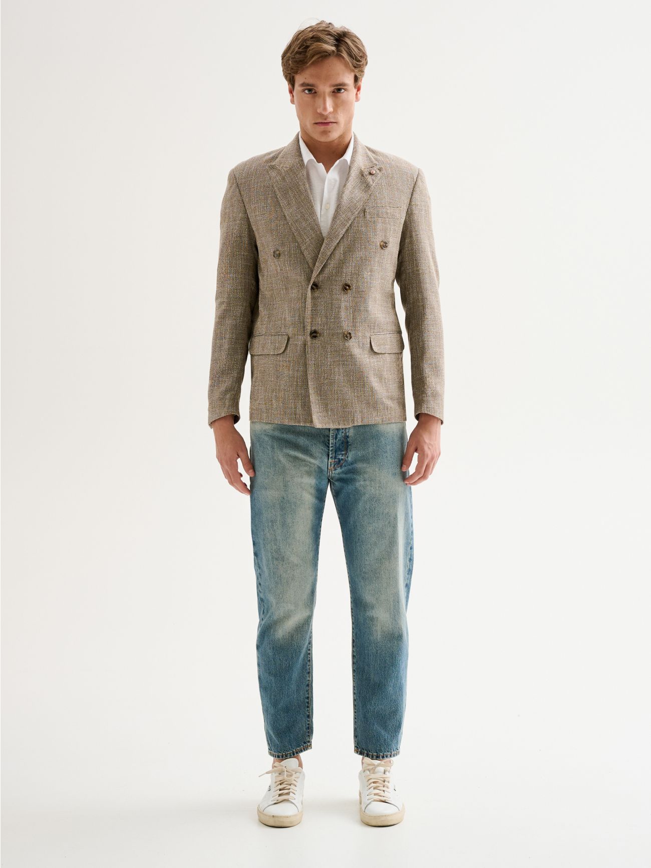 Men’s Double-breasted Jacket in Melange Fabric QB24 det_1