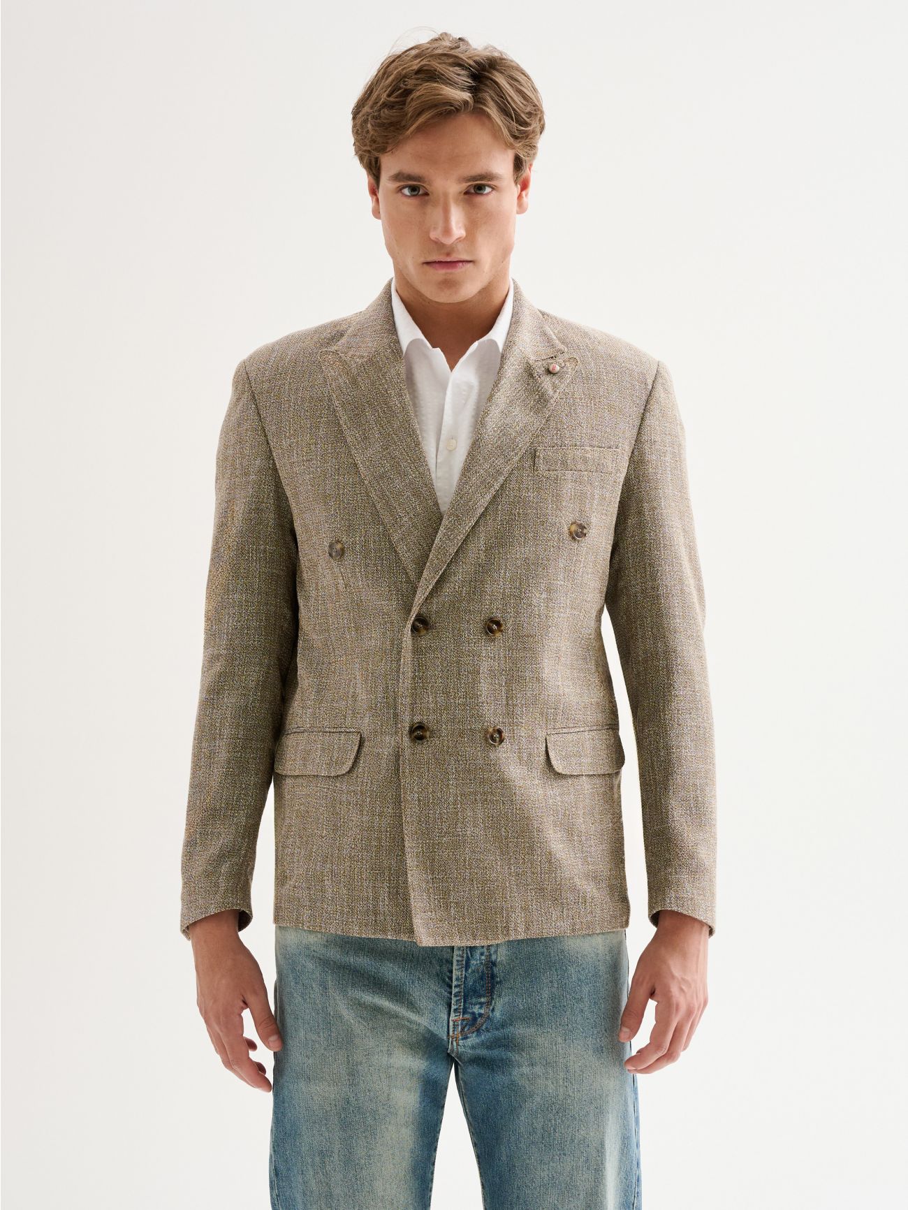 Men’s Double-breasted Jacket in Melange Fabric QB24 det_3