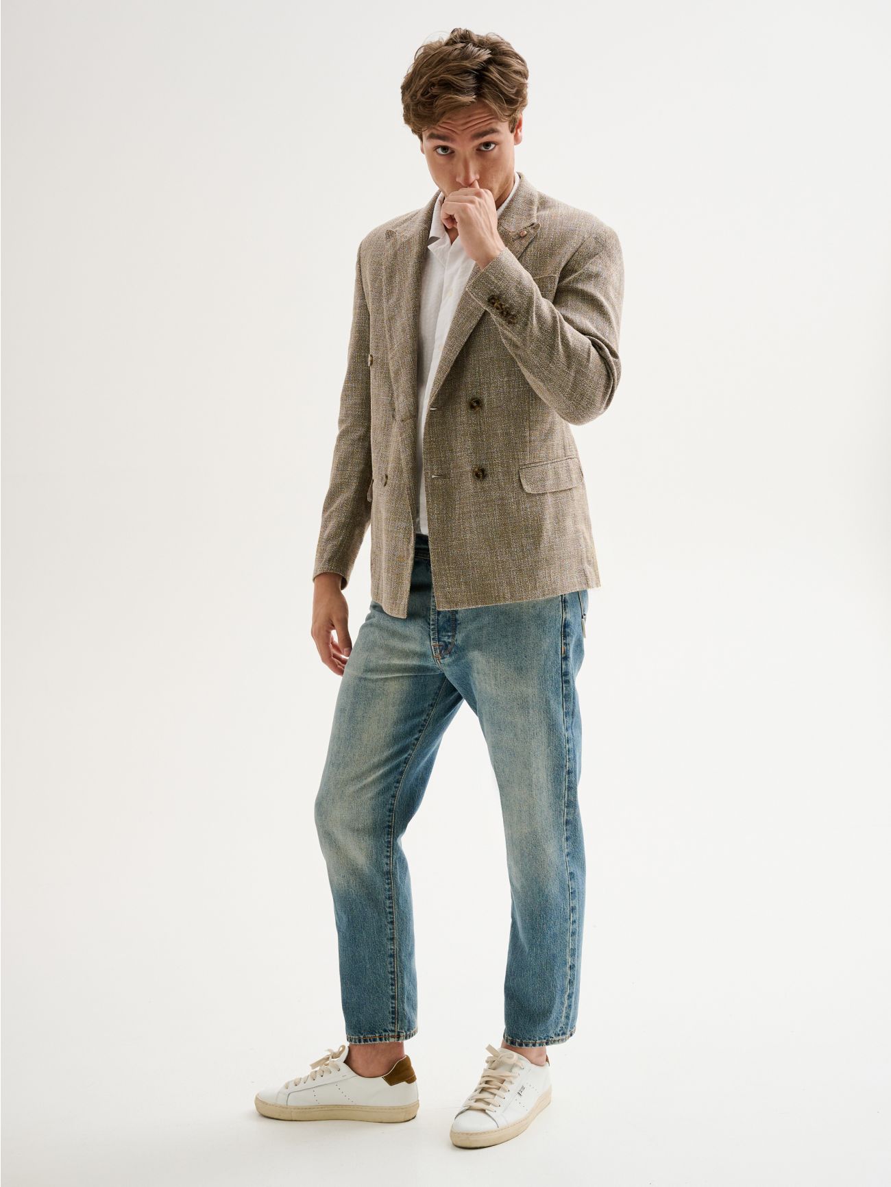 Men’s Double-breasted Jacket in Melange Fabric QB24 in_i7
