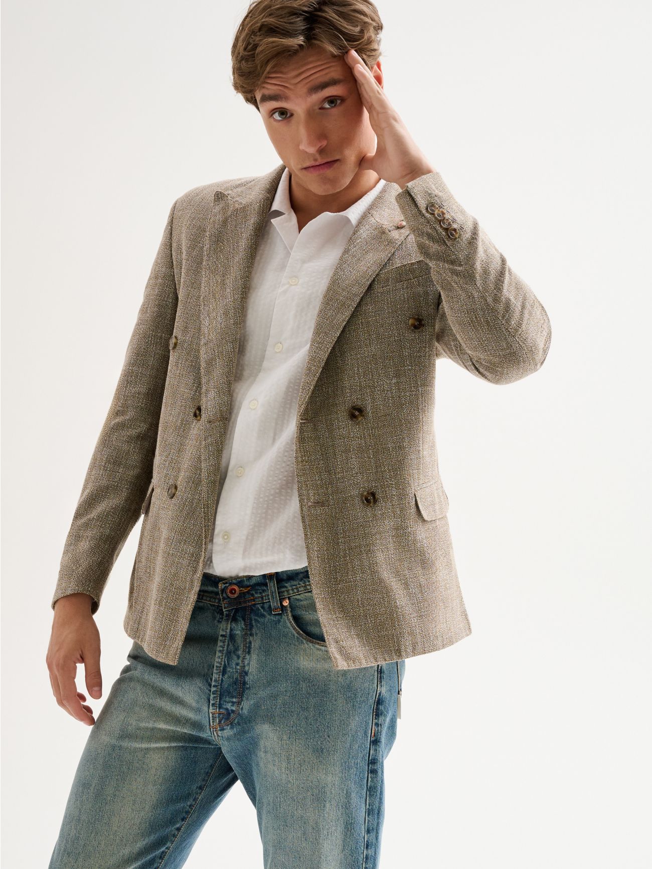 Men’s Double-breasted Jacket in Melange Fabric QB24 sp_e1