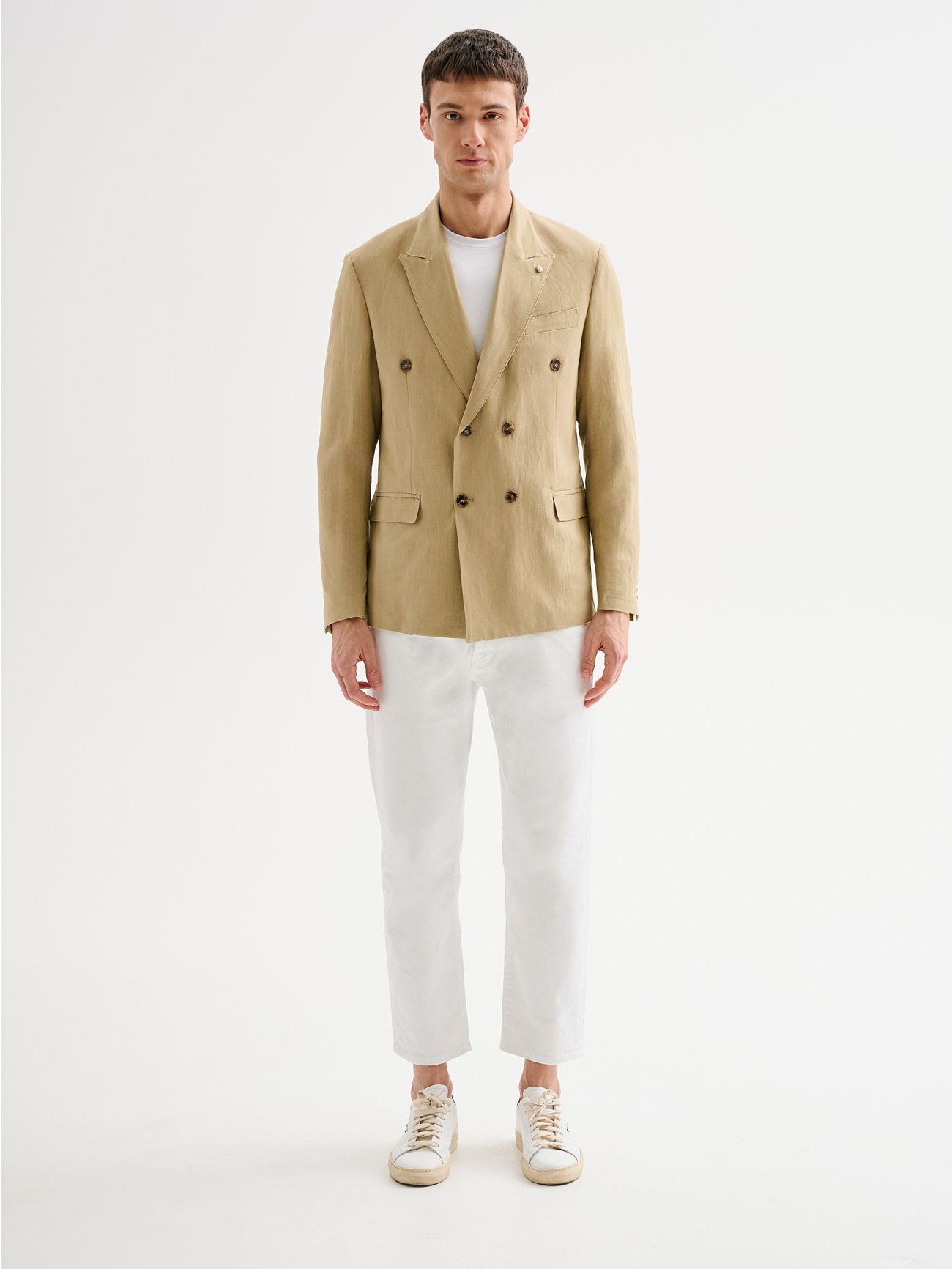 Veste homme double boutonnage lin mélangé QB24 det_1