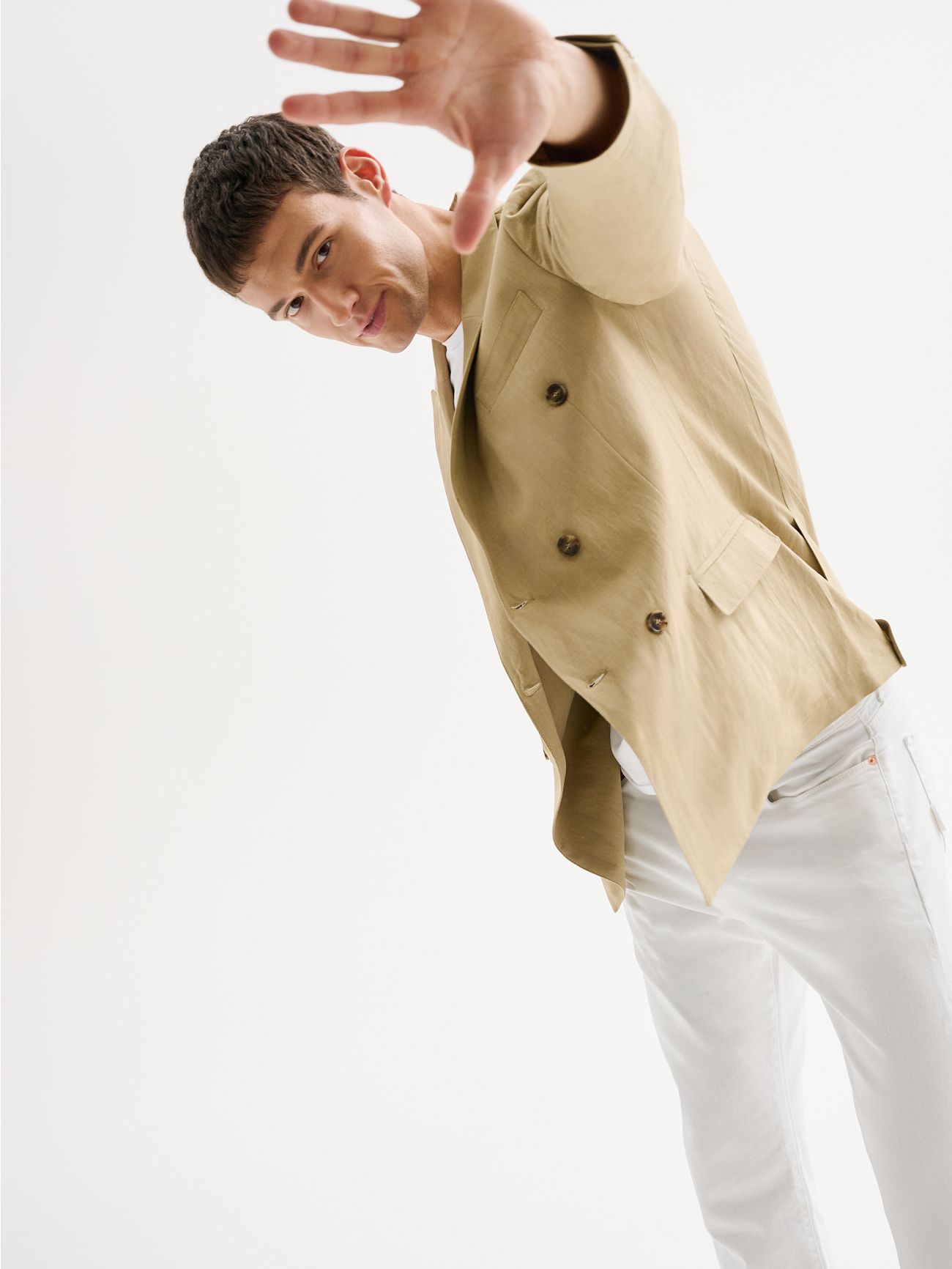 Veste homme double boutonnage lin mélangé QB24 in_i7