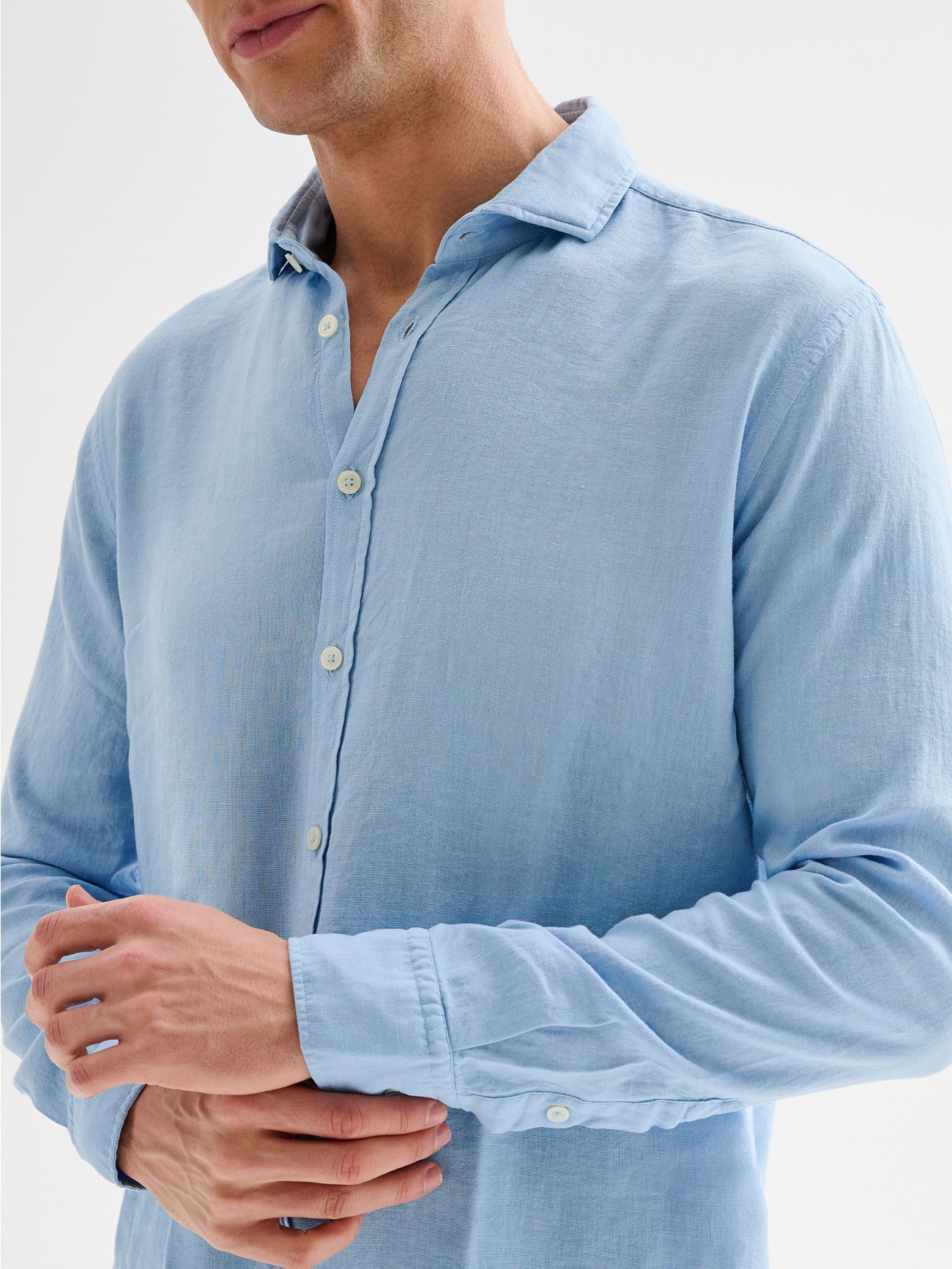 Men's Light Blue Linen Shirt with French Collar QB24 in_i5