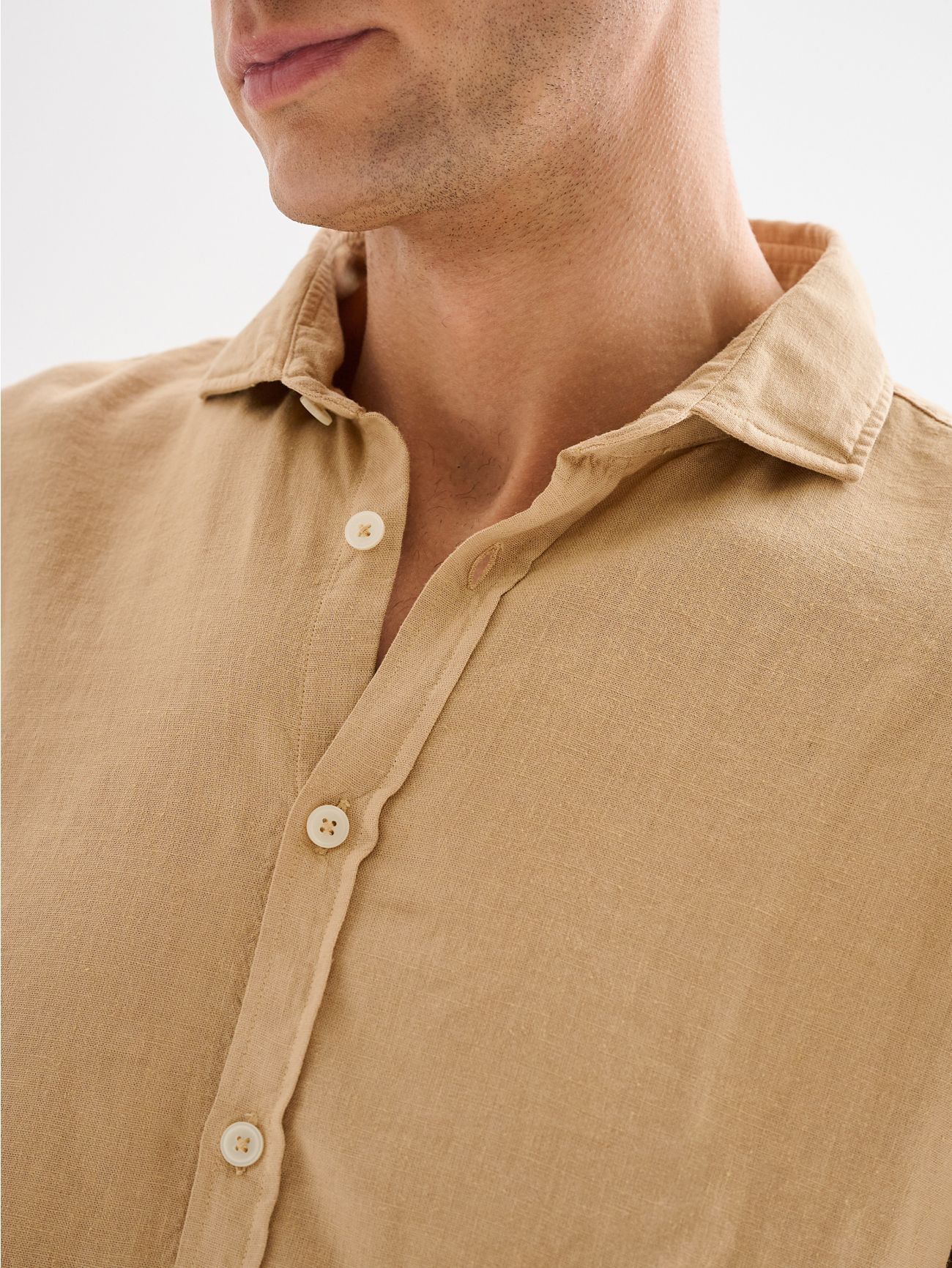 Men's Beige Linen Shirt with French Collar QB24 in_i6