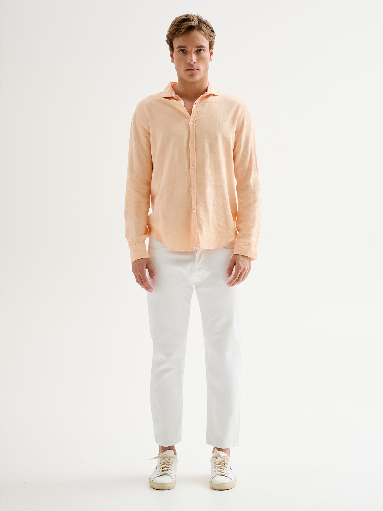 Men’s Peach Linen Shirt with French Collar QB24 det_1