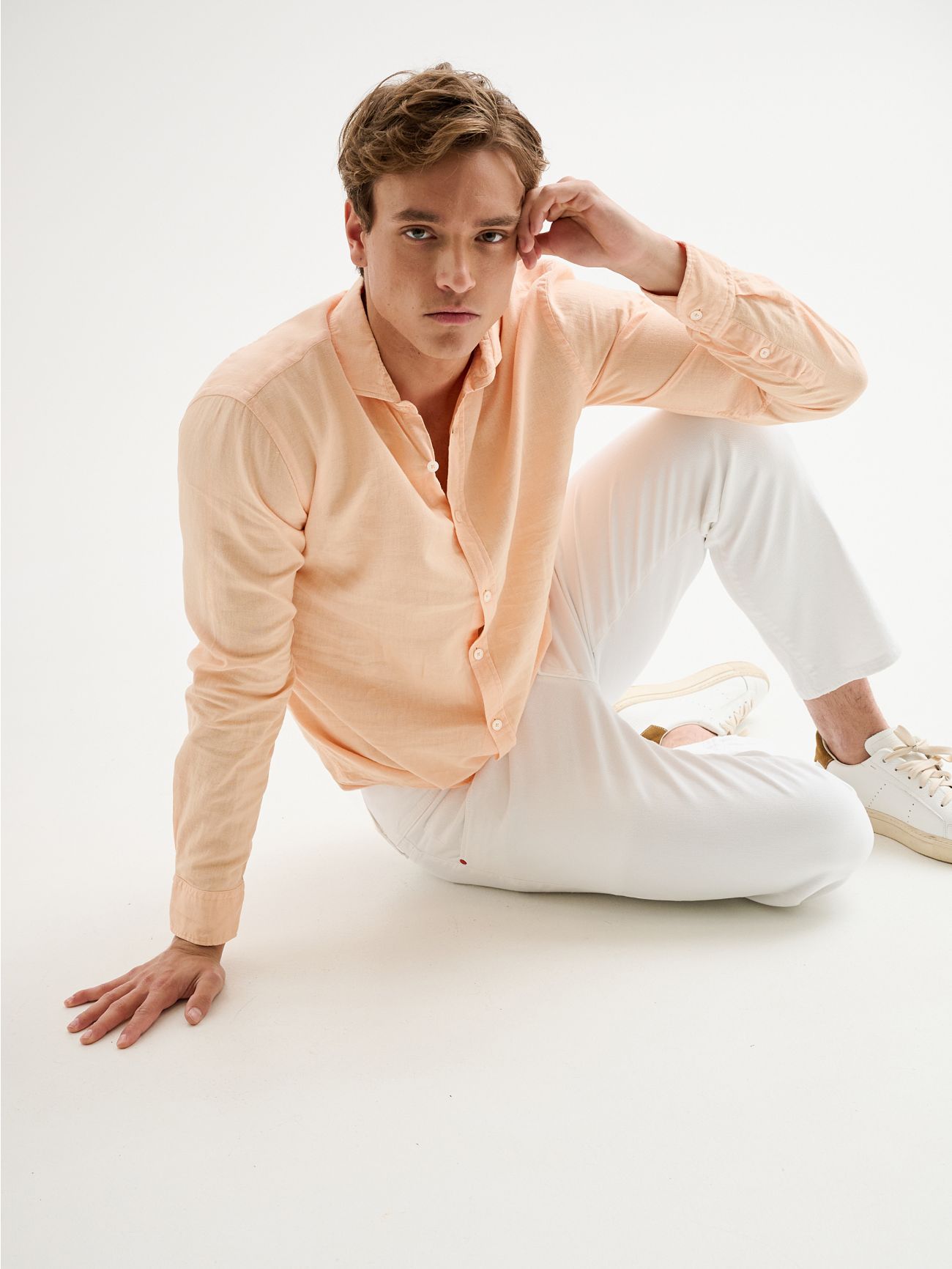 Men’s Peach Linen Shirt with French Collar QB24 in_i7