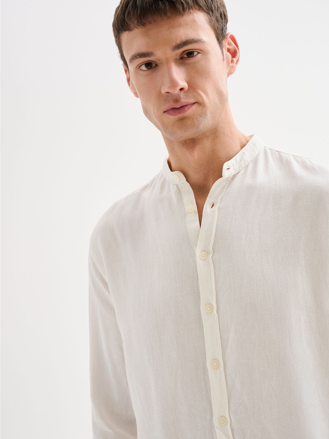 Camicia Uomo in Lino Collo alla Coreana QB24 in_i5