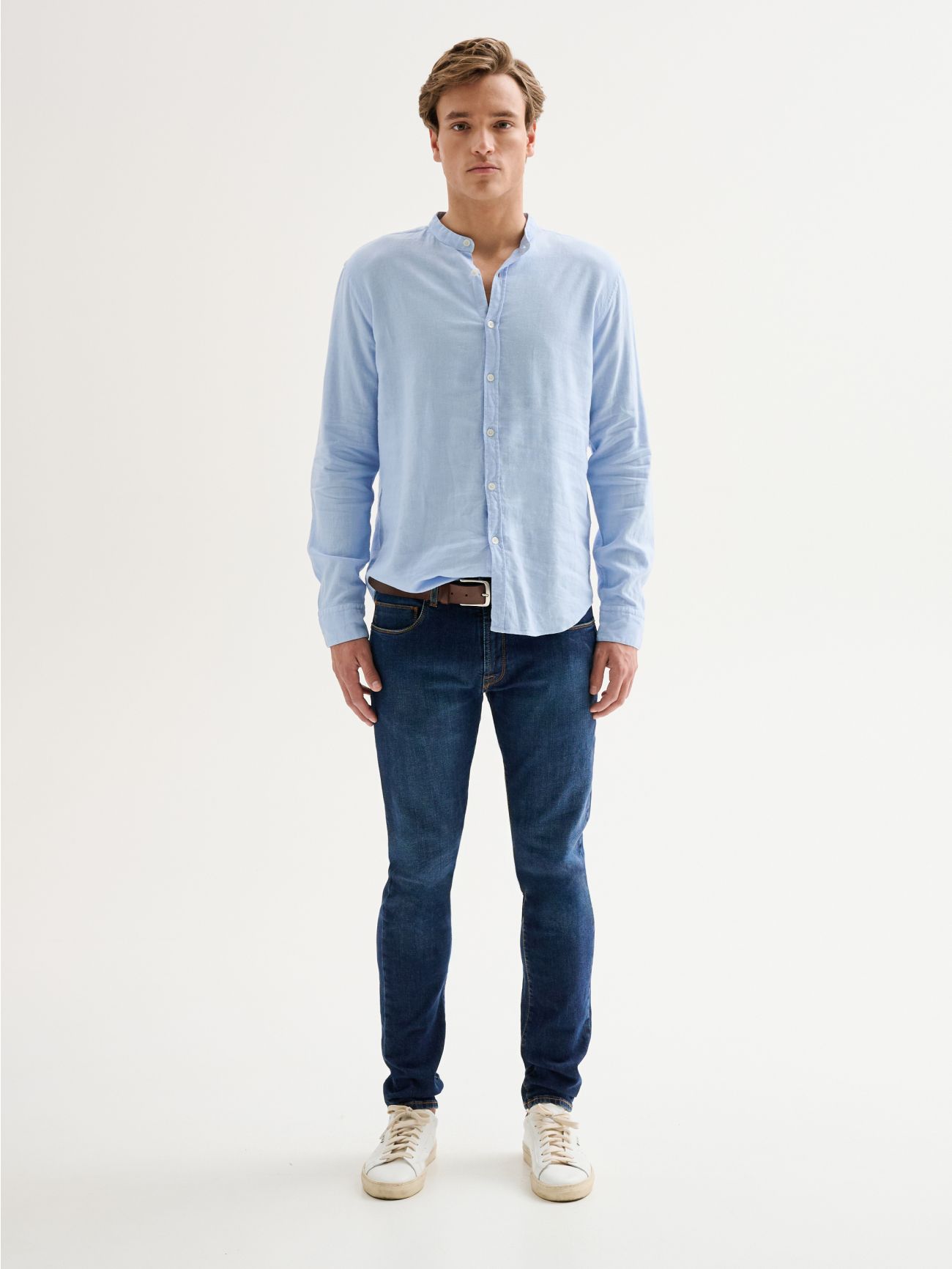 Men’s Linen Shirt with Mandarin Collar QB24 det_1