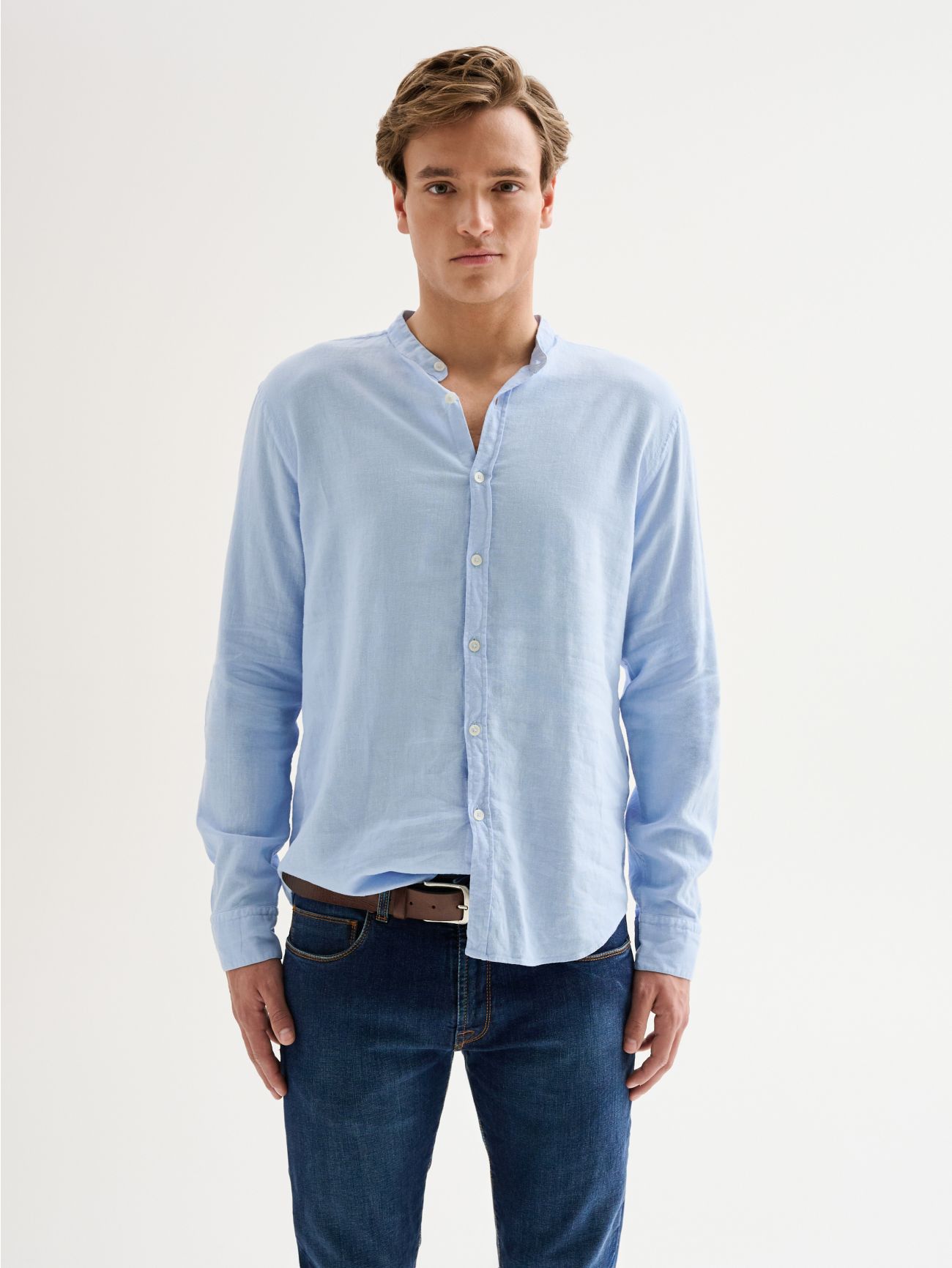 Men’s Linen Shirt with Mandarin Collar QB24 det_3