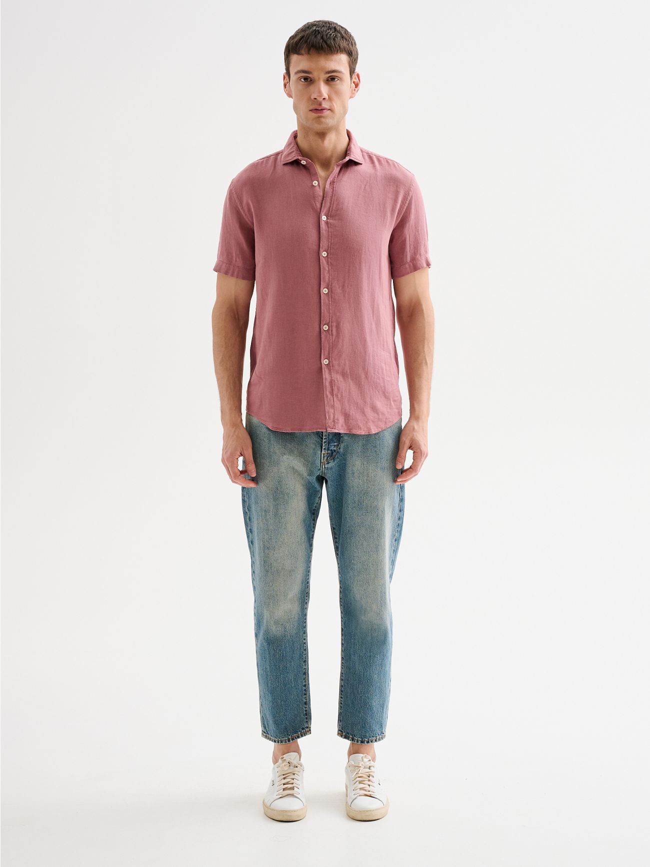 Men’s Pink Linen Shirt with Short Sleeves QB24 det_1
