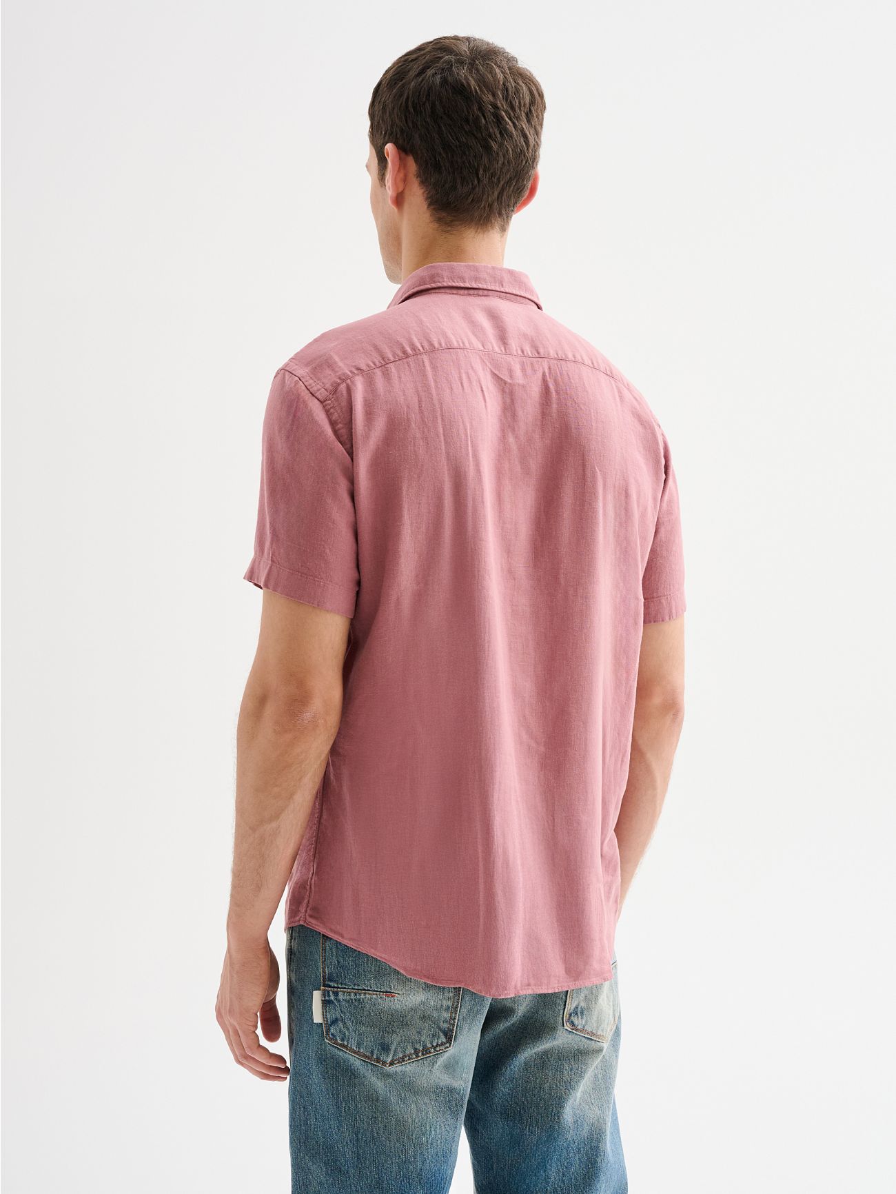 Men’s Pink Linen Shirt with Short Sleeves QB24 in_i4
