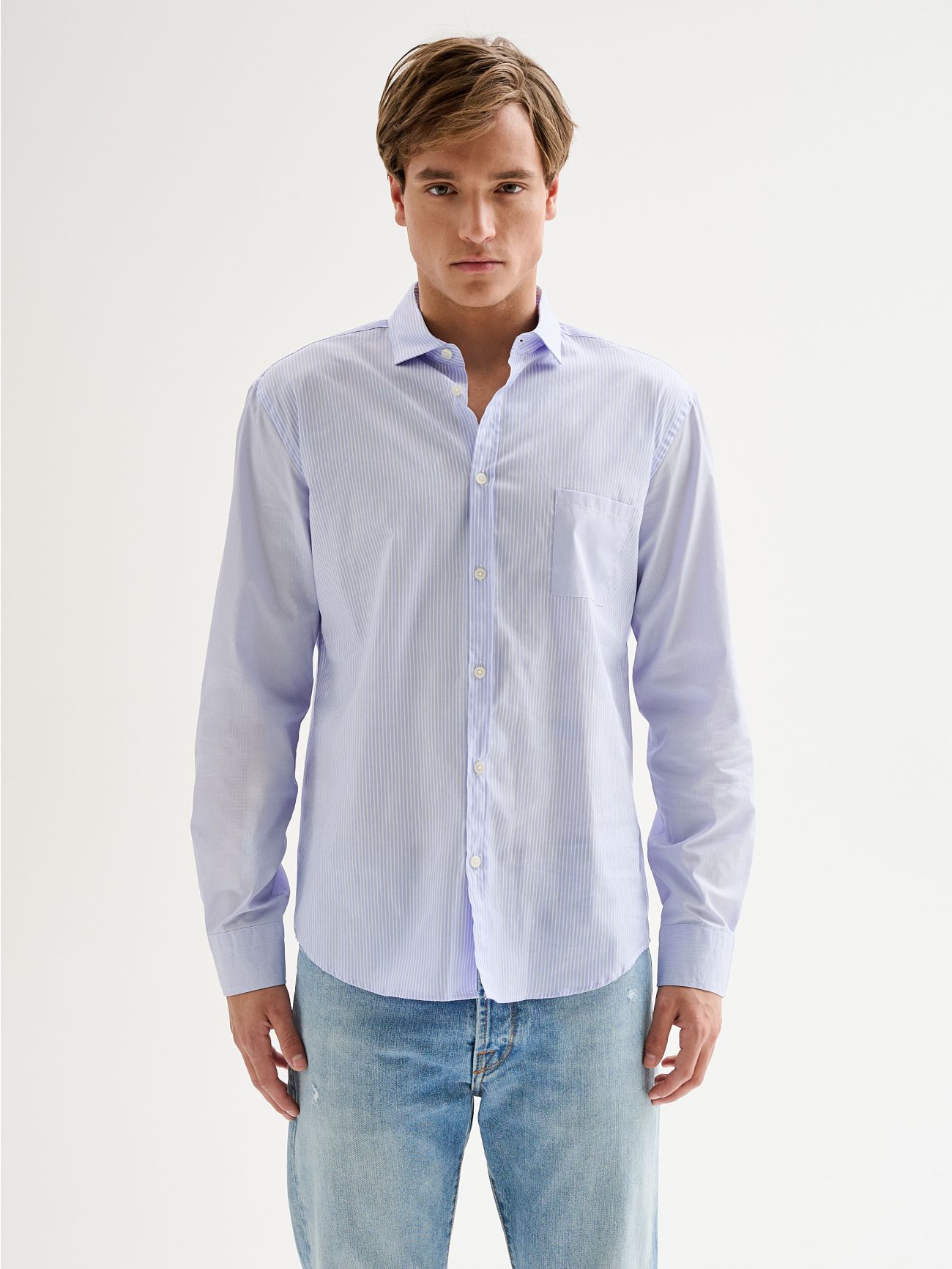 Men's Striped Shirt with French Collar QB24 det_3