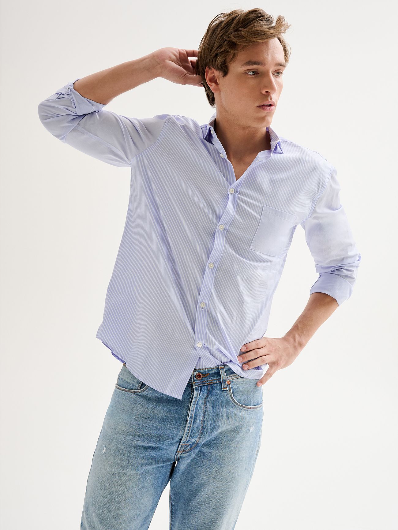 Men's Striped Shirt with French Collar QB24 in_i7