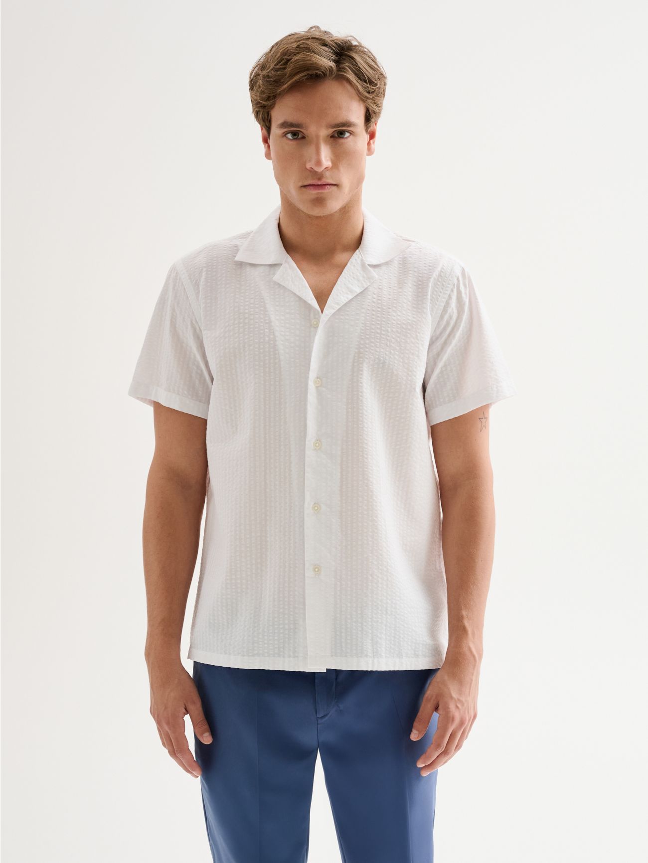 Men’s Seersucker Bowling Shirt QB24 det_3
