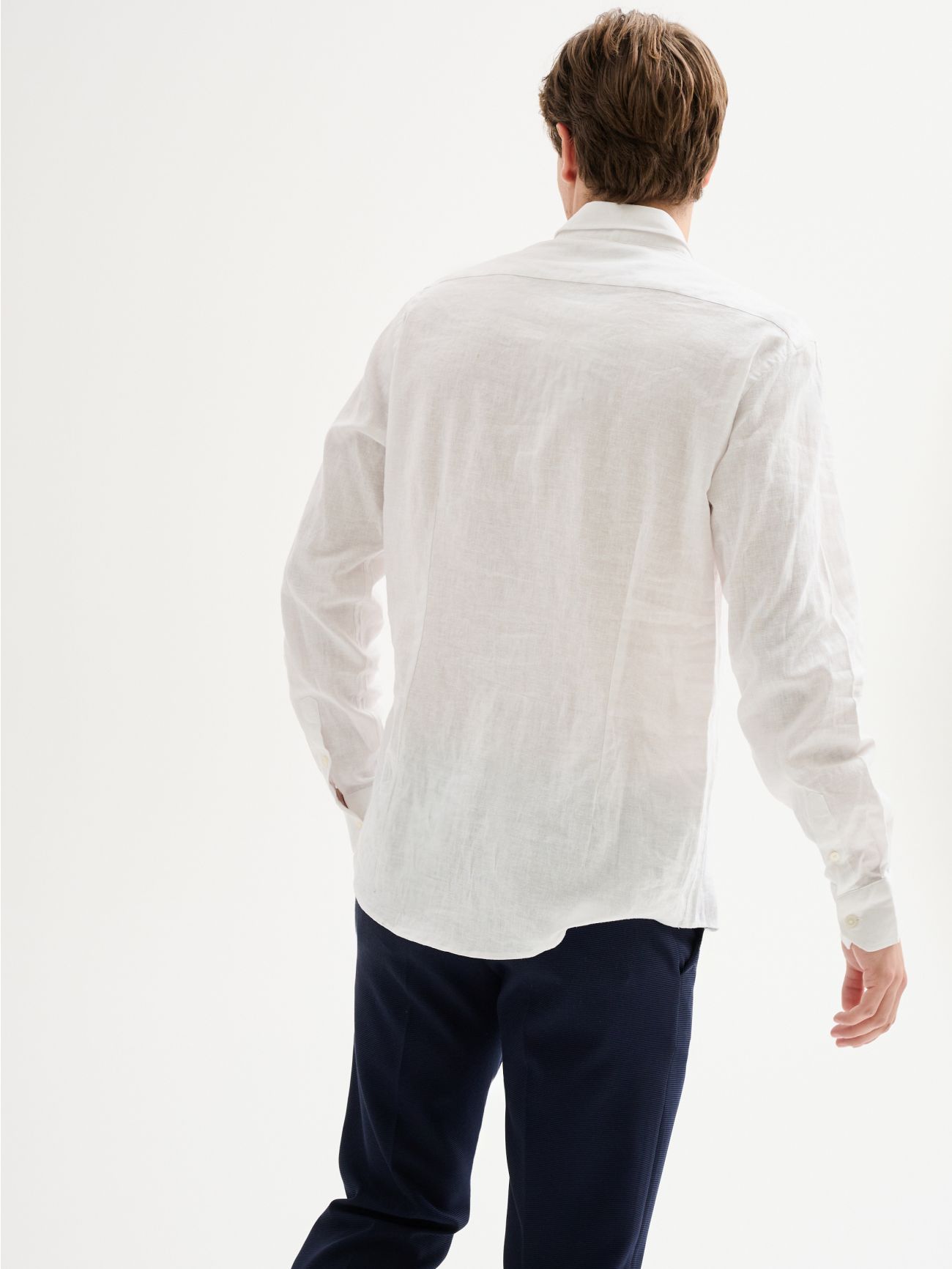 Men's White Linen Shirt with French Collar QB24 in_i4