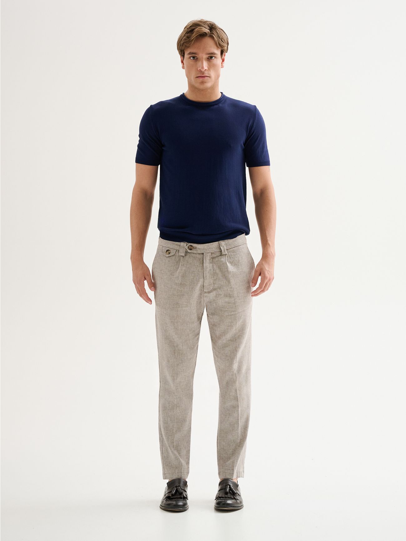 Men's Regular Linen Blend Trousers with Darts QB24 det_1