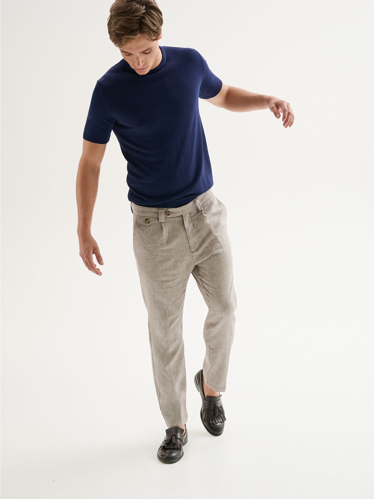Men's Regular Linen Blend Trousers with Darts QB24 sp_e1